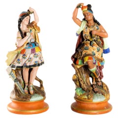 Colorful Earthenware Inca Couple, Montereau Faïenceries, 19th Century