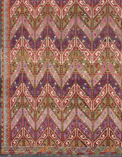 Vintage Turkish Kilim with Chevron Lattice Design in Red, Violet, Green and Pink