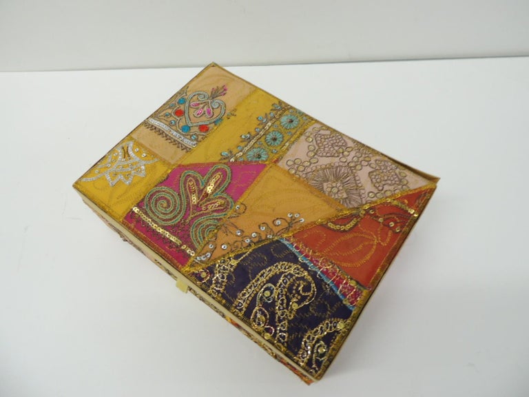 Colorful Embroidered Textile Indian Decorative Box at 1stDibs