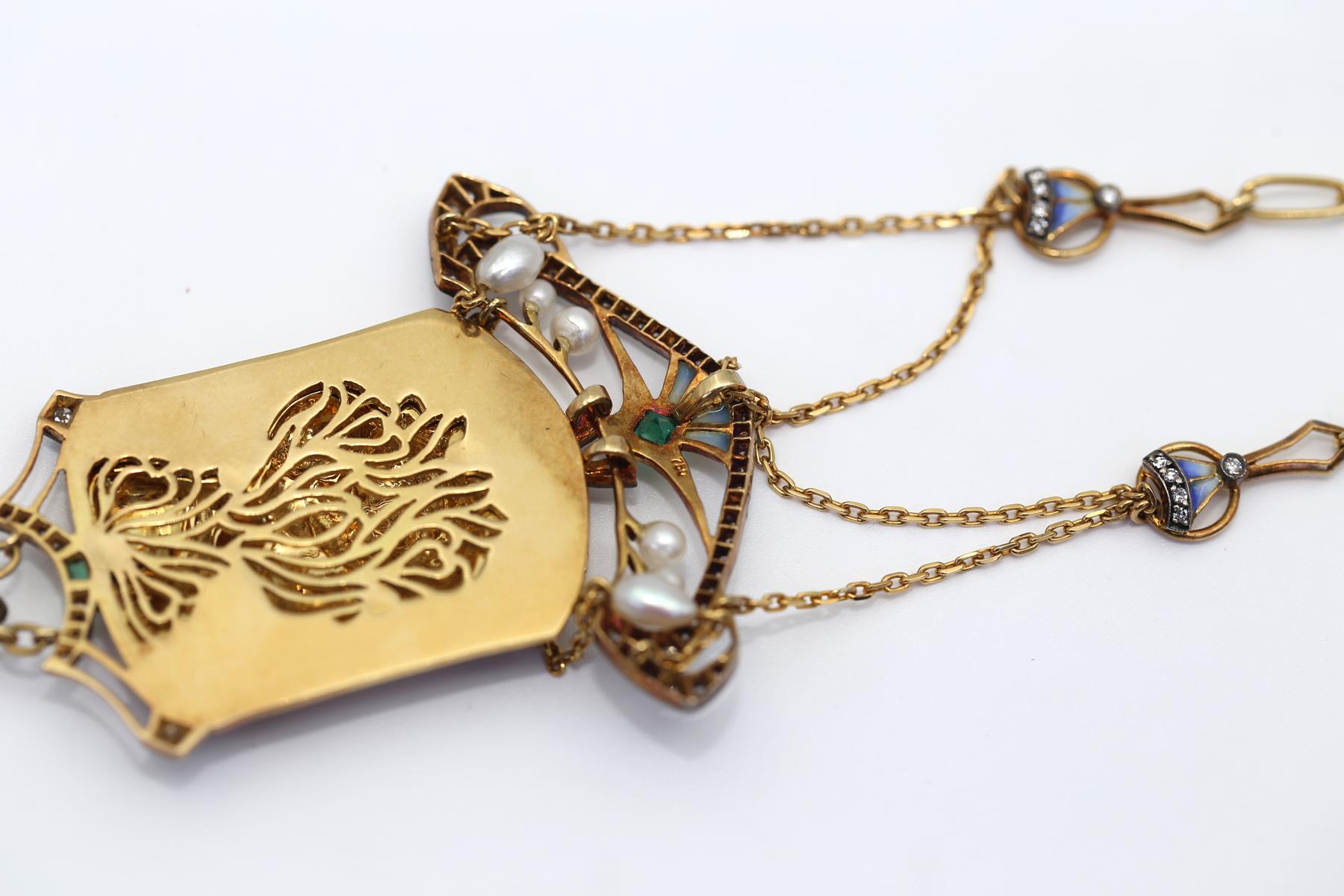 Colorful Enamel 18K Gold Pendant Necklace, 1990 For Sale 4