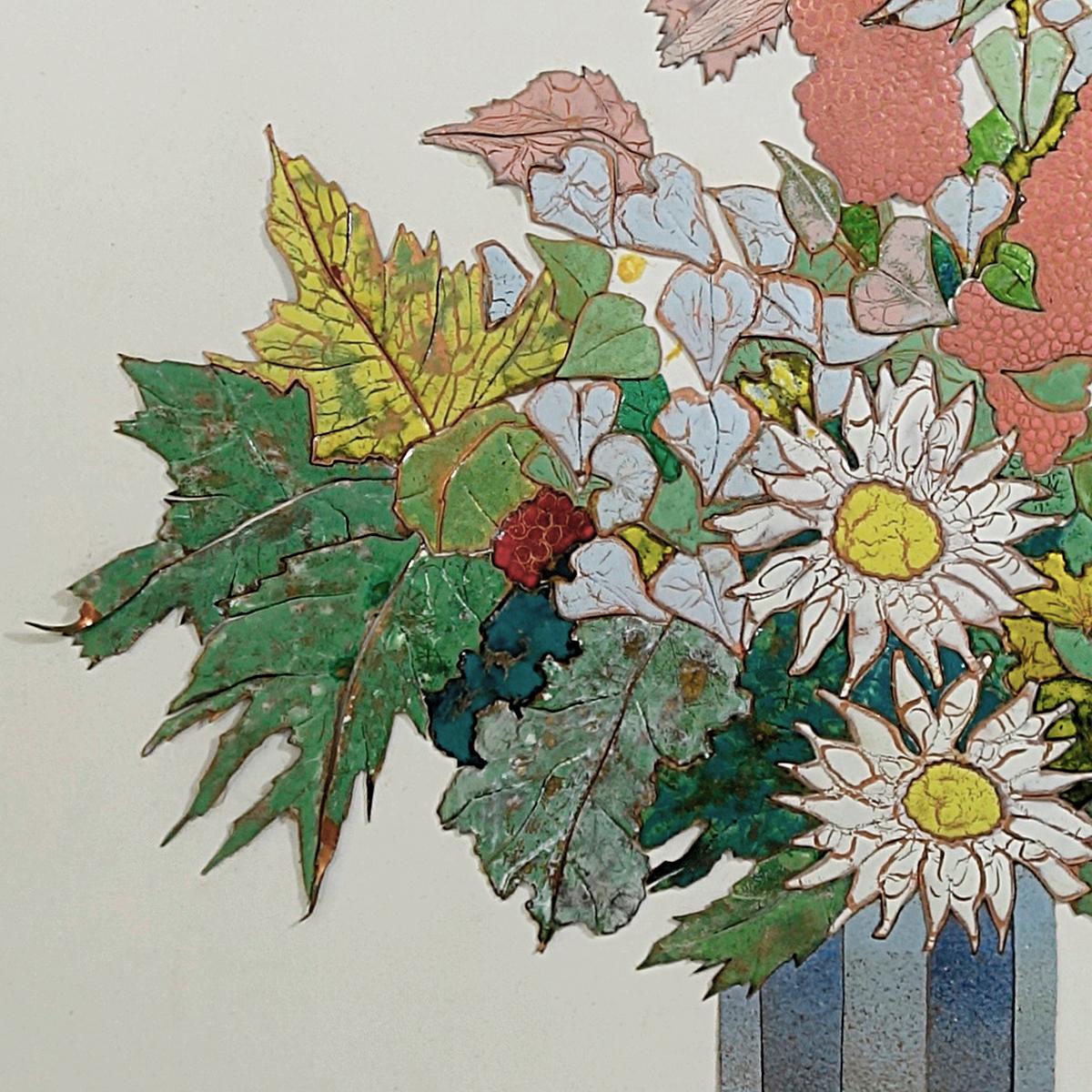 Rilievo da parete in smalto colorato raffigurante un bouquet autunnale firmato W. Stavlon in vendita 4