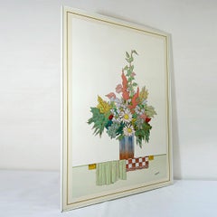Colorful Enamel Wall Relief Depicting a Fall Bouquet Signed W. Stavlon