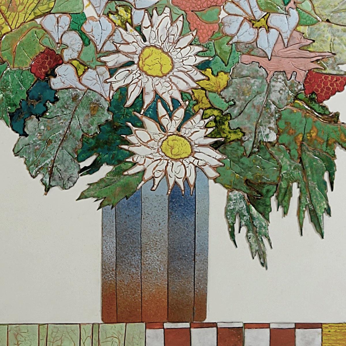 Rilievo da parete in smalto colorato raffigurante un bouquet autunnale firmato W. Stavlon in vendita 2