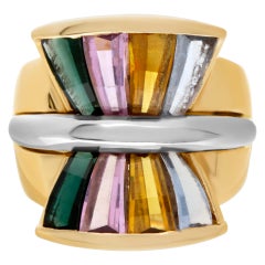 "Colorful Fan" Tapered Baguette Cut Colorful Semi-Precious Stone Ring in 14k