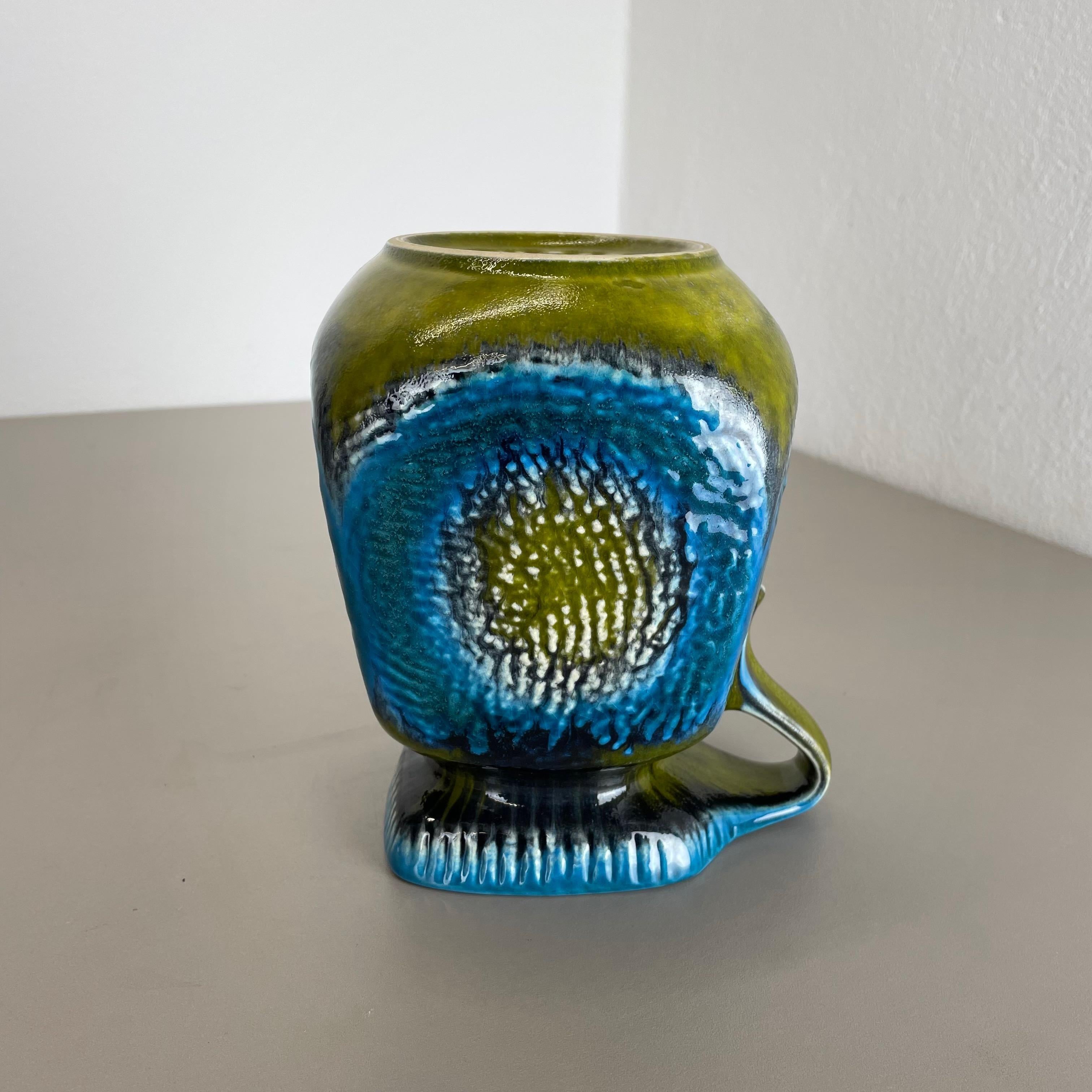 Vase en poterie de lave grasse colorée « vert et bleu » Jasba Ceramics, Allemagne, 1970 en vente 5