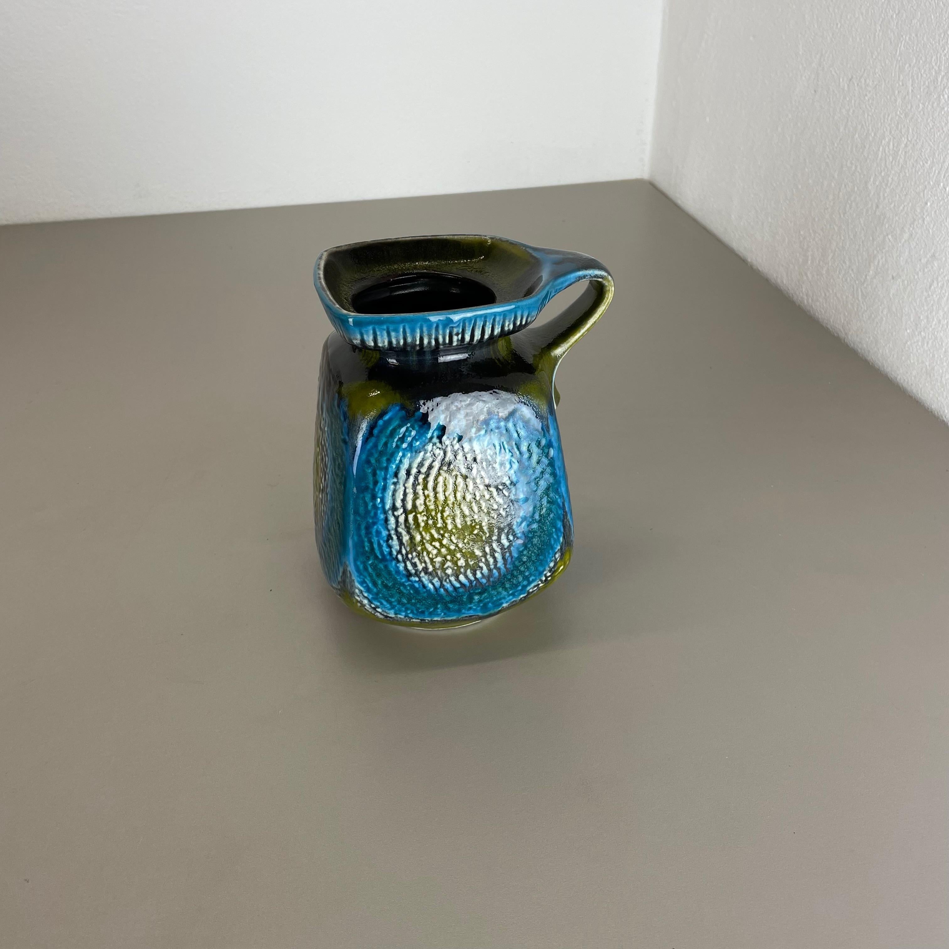 Mid-Century Modern Vase en poterie de lave grasse colorée « vert et bleu » Jasba Ceramics, Allemagne, 1970 en vente