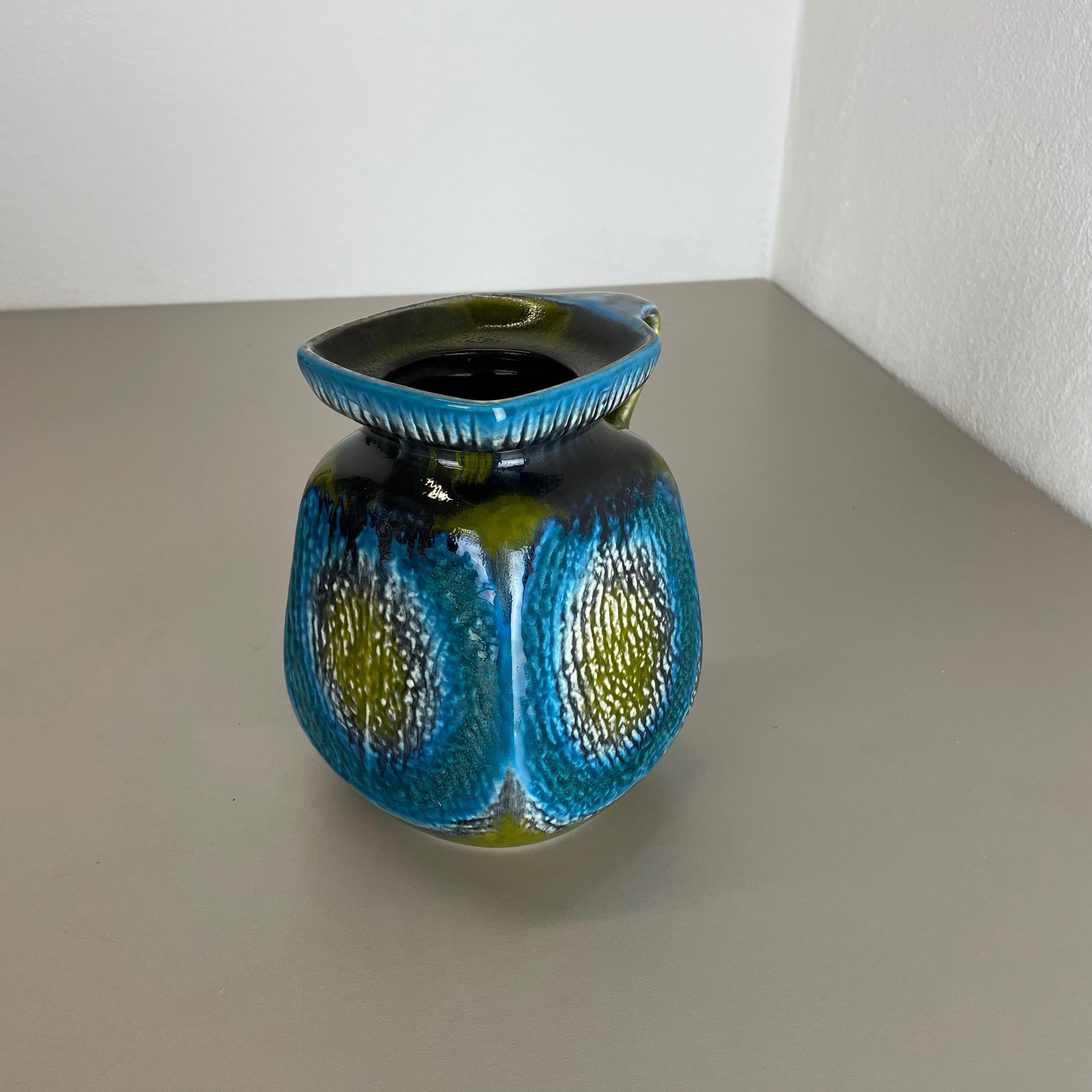 20ième siècle Vase en poterie de lave grasse colorée « vert et bleu » Jasba Ceramics, Allemagne, 1970 en vente