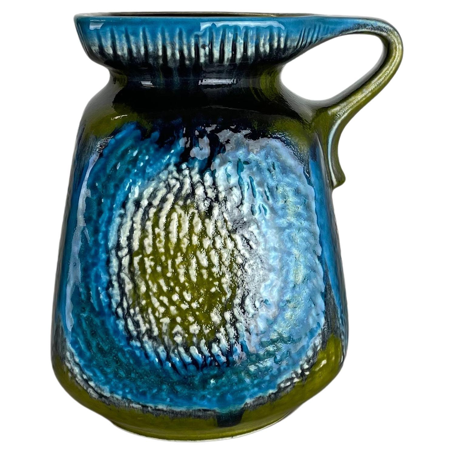 Colorful Fat Lava Pottery "Green and Blue" Vase Jasba Ceramics, Germany, 1970s For Sale