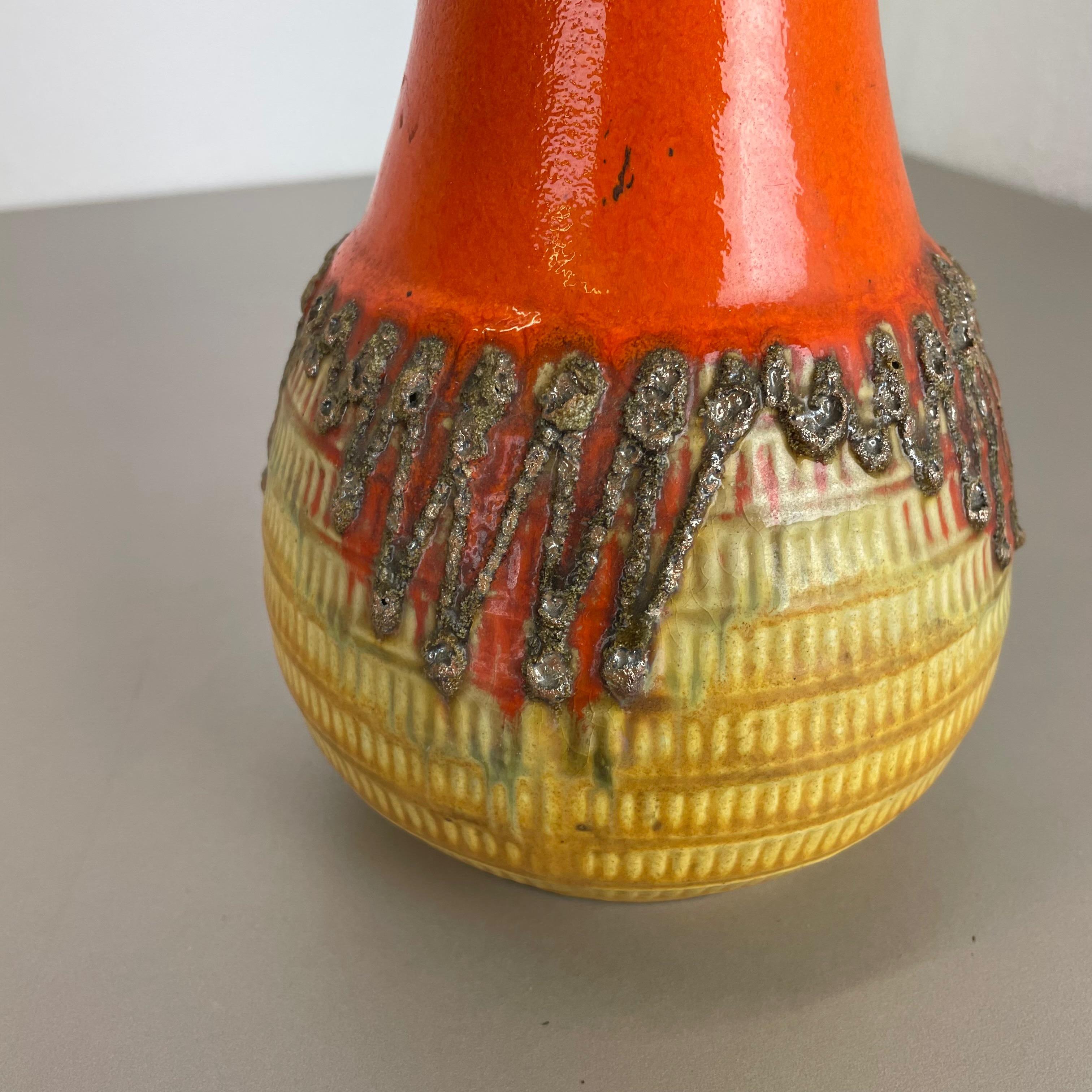 Vase en poterie de lave grasse colorée orange et jaune Jasba Ceramics, Allemagne, 1970 en vente 3