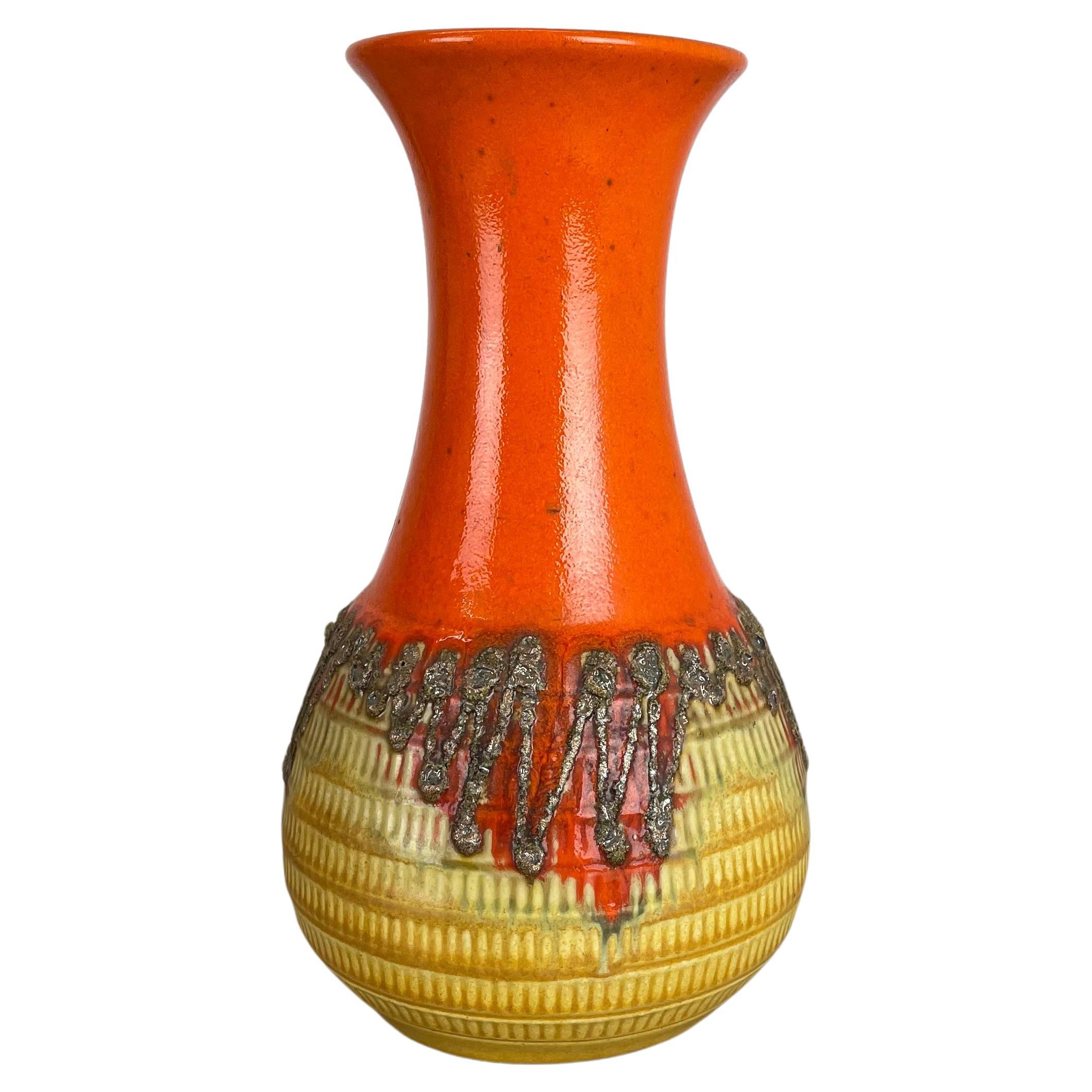 Vase en poterie de lave grasse colorée orange et jaune Jasba Ceramics, Allemagne, 1970 en vente