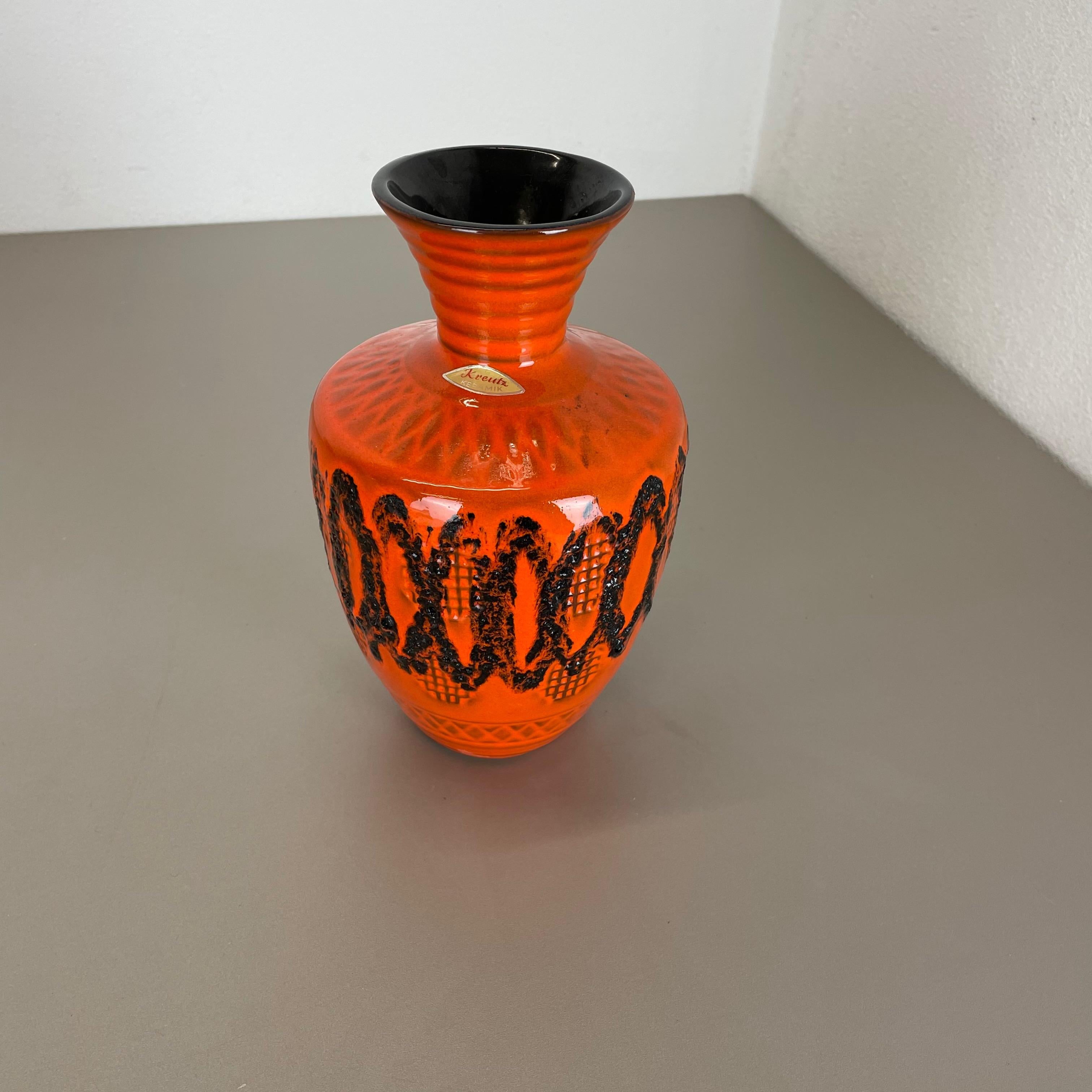 Mid-Century Modern Vase orange en poterie de lave grasse colorée de Kreutz Ceramics, Allemagne, 1970 en vente