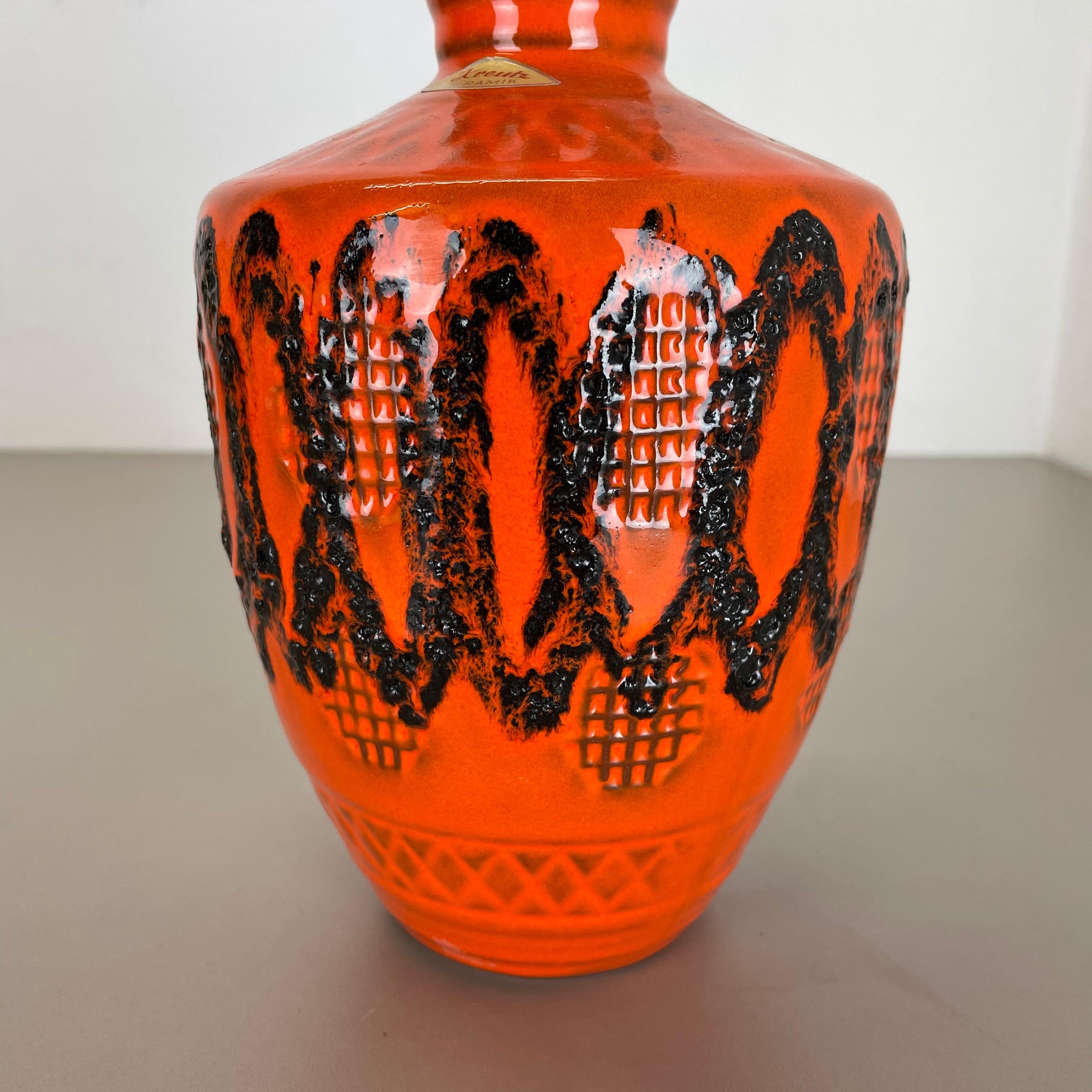 Allemand Vase orange en poterie de lave grasse colorée de Kreutz Ceramics, Allemagne, 1970 en vente