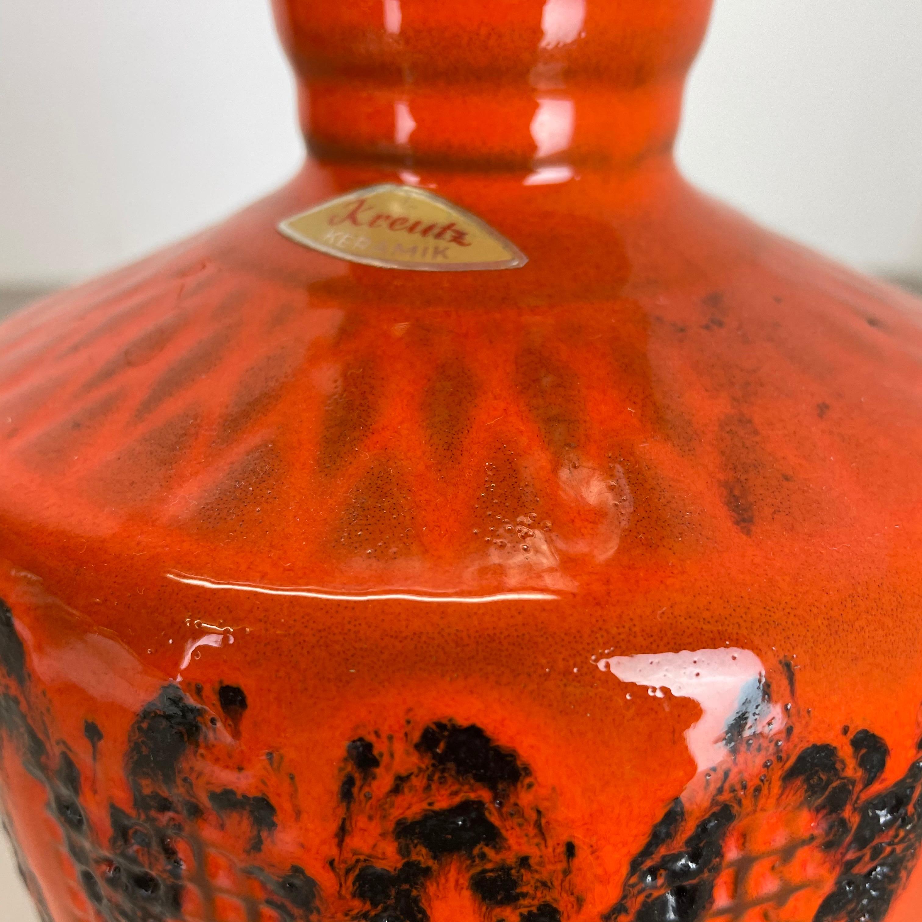 Céramique Vase orange en poterie de lave grasse colorée de Kreutz Ceramics, Allemagne, 1970 en vente