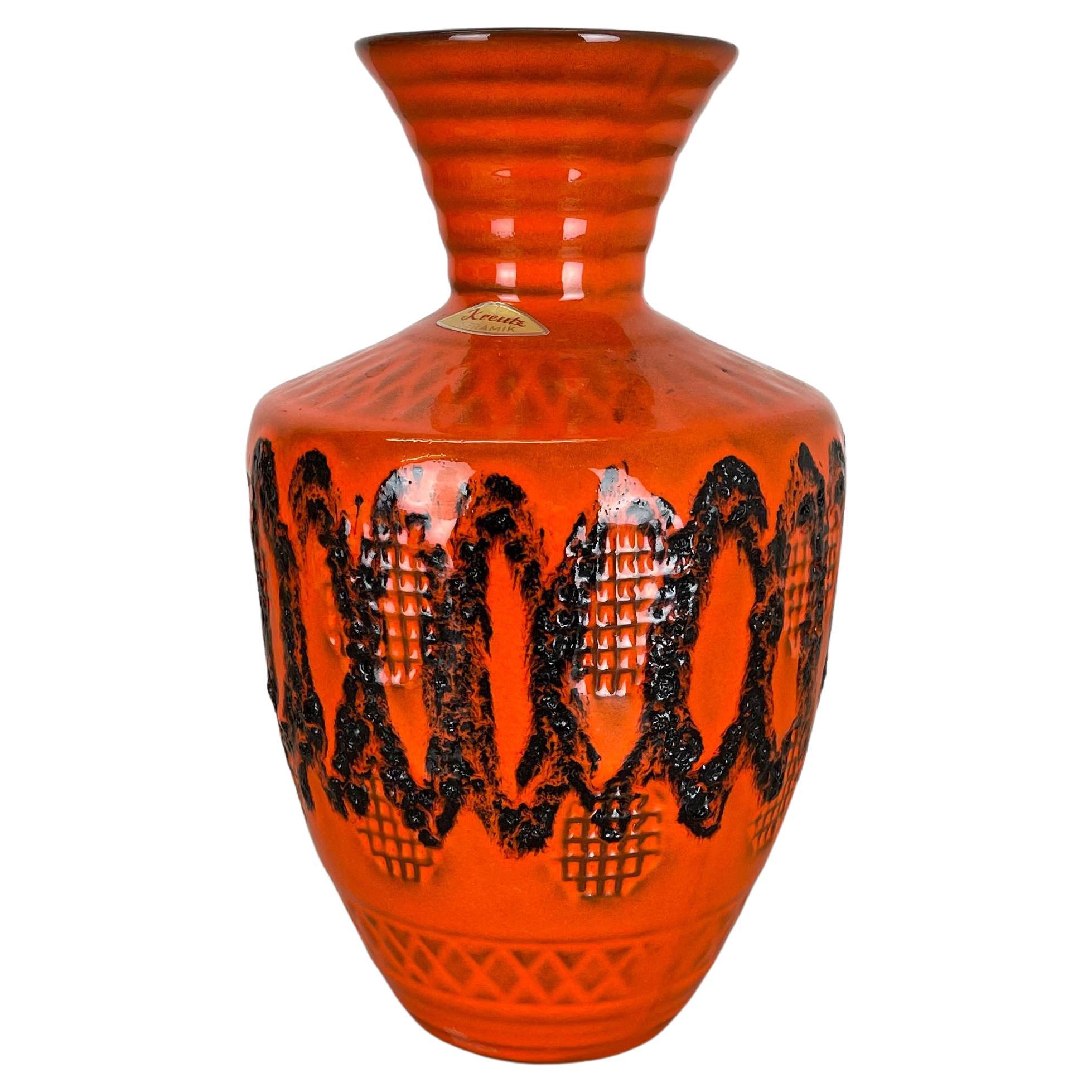 Vase orange en poterie de lave grasse colorée de Kreutz Ceramics, Allemagne, 1970
