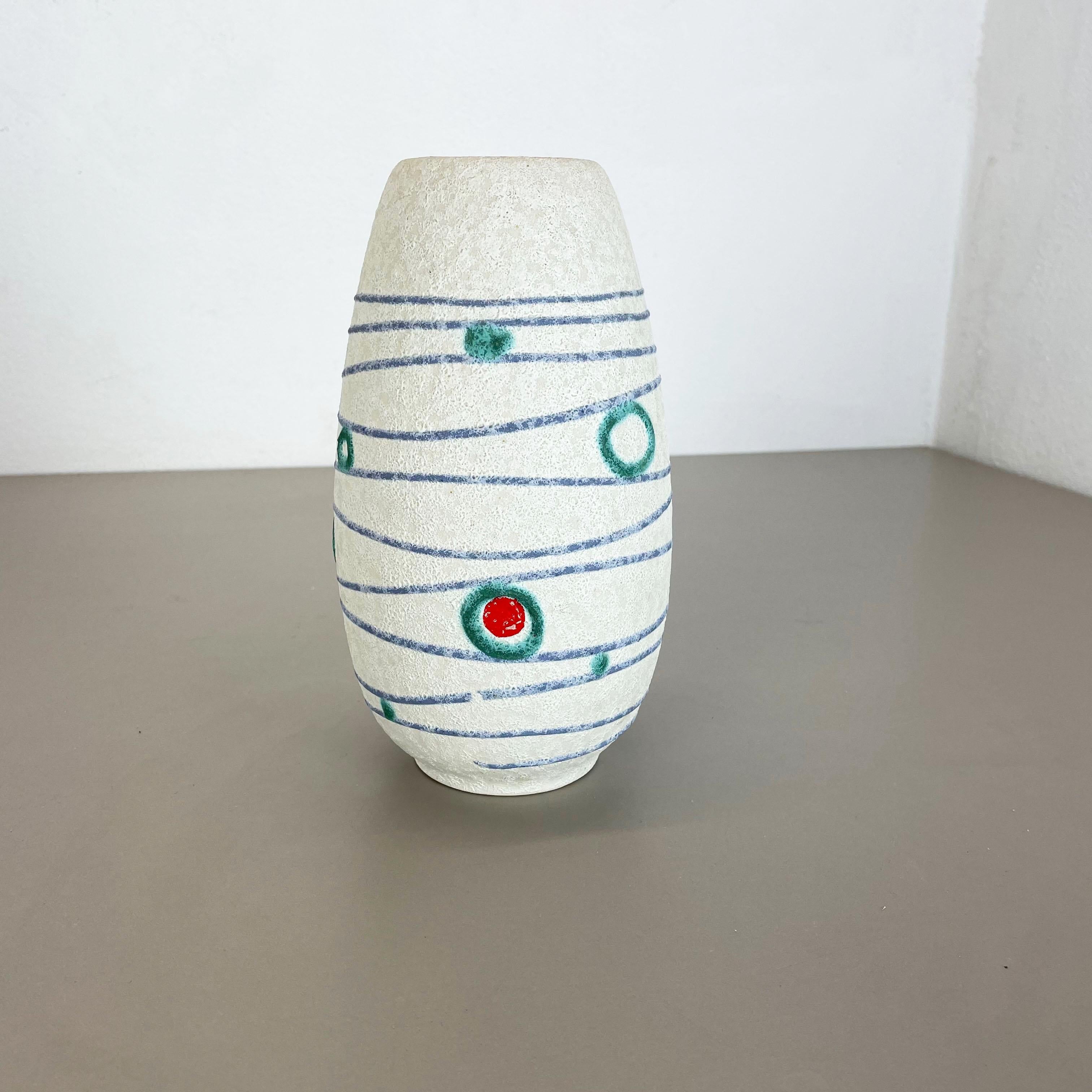 Bunte „Stripe and Dots“-Vase aus Fat Lava-Keramik Jasba Ceramics, Deutschland, 1950er Jahre (Moderne der Mitte des Jahrhunderts) im Angebot