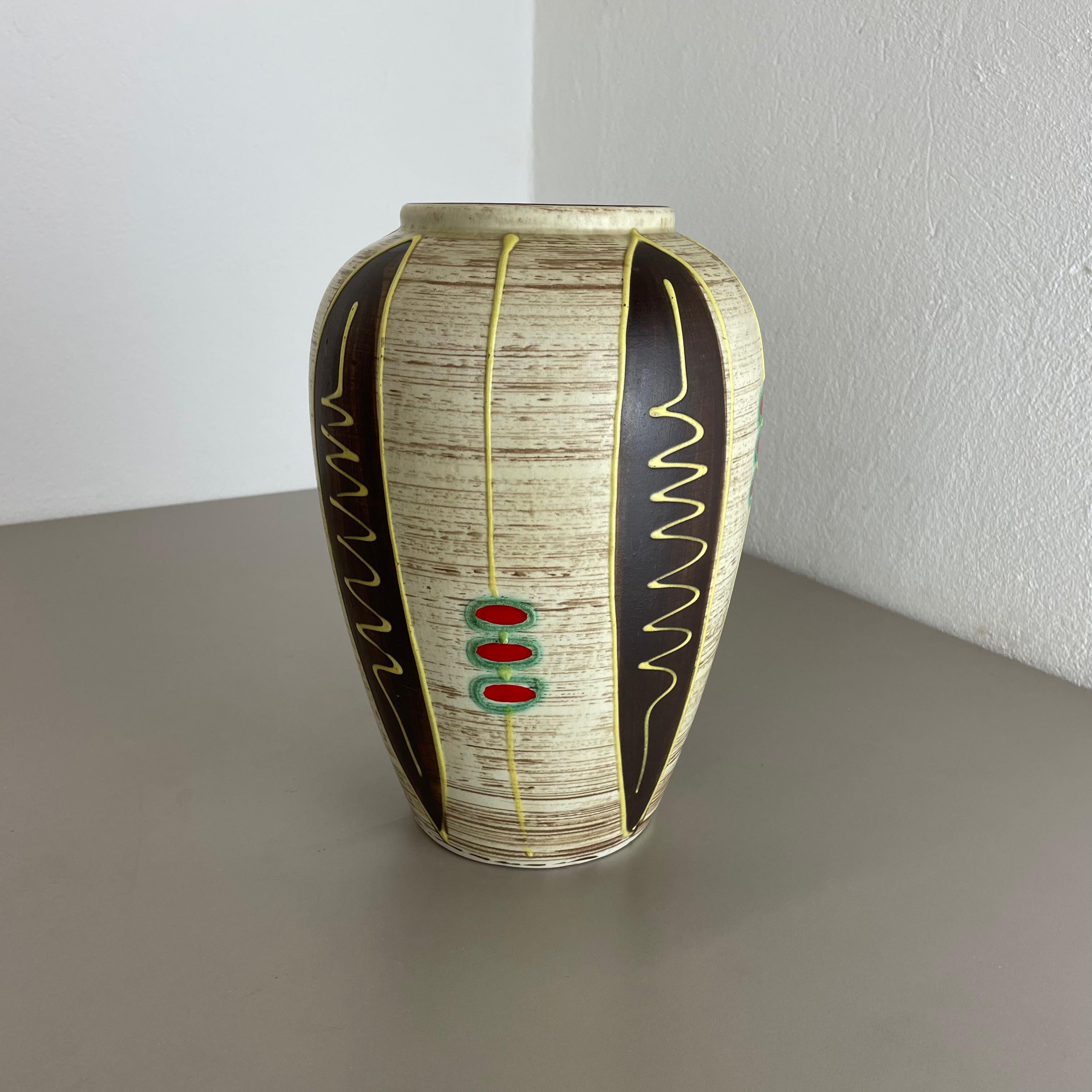 Mid-Century Modern Vase en poterie de lave grasse colorée «ipe and Dots » Jasba Ceramics, Allemagne, années 1950 en vente