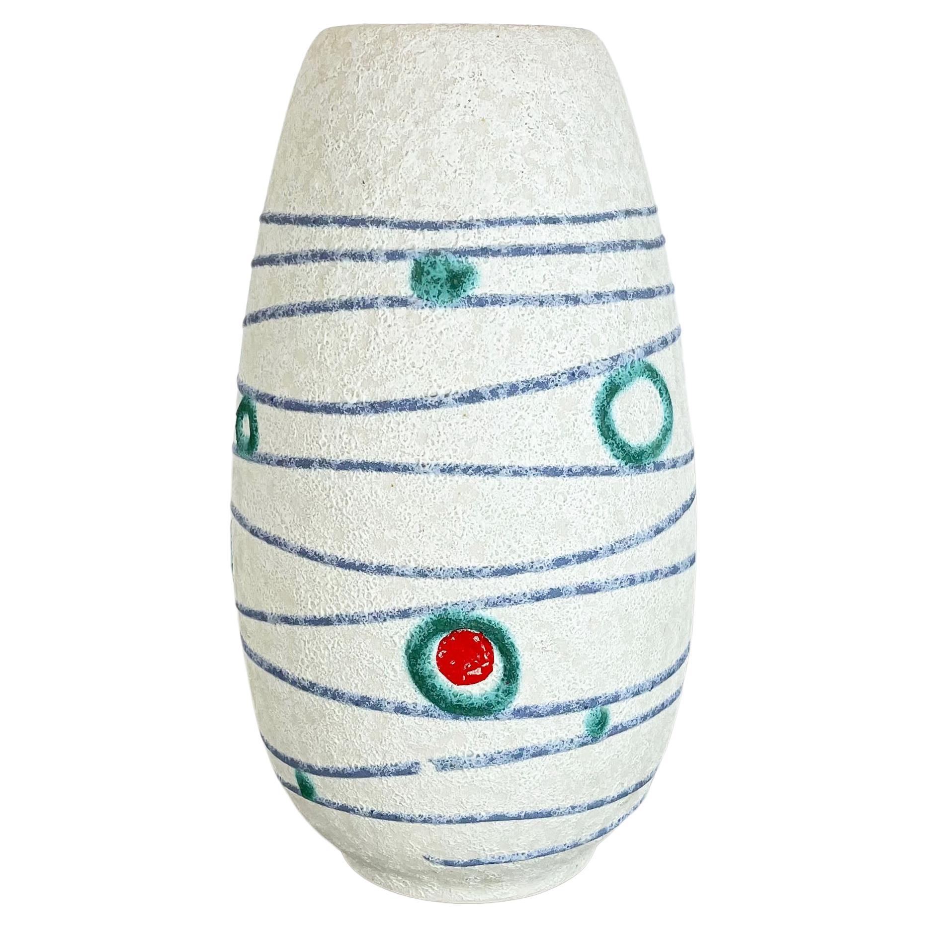 Colorful Fat Lava Pottery "Stripe and Dots" Vase Jasba Ceramics, Germany, 1950s For Sale