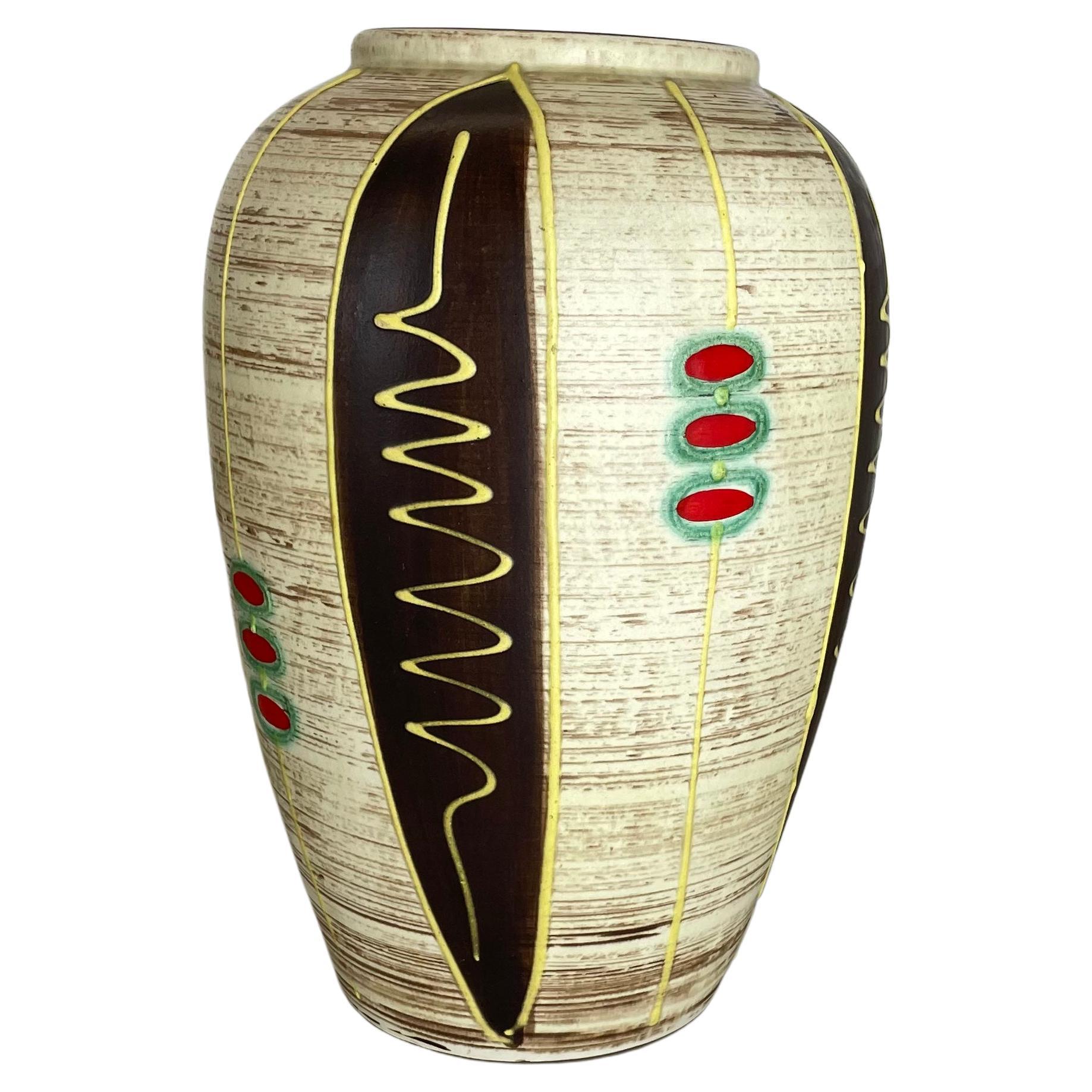 Colorful Fat Lava Pottery "Stripe and Dots" Vase Jasba Ceramics, Germany, 1950s For Sale