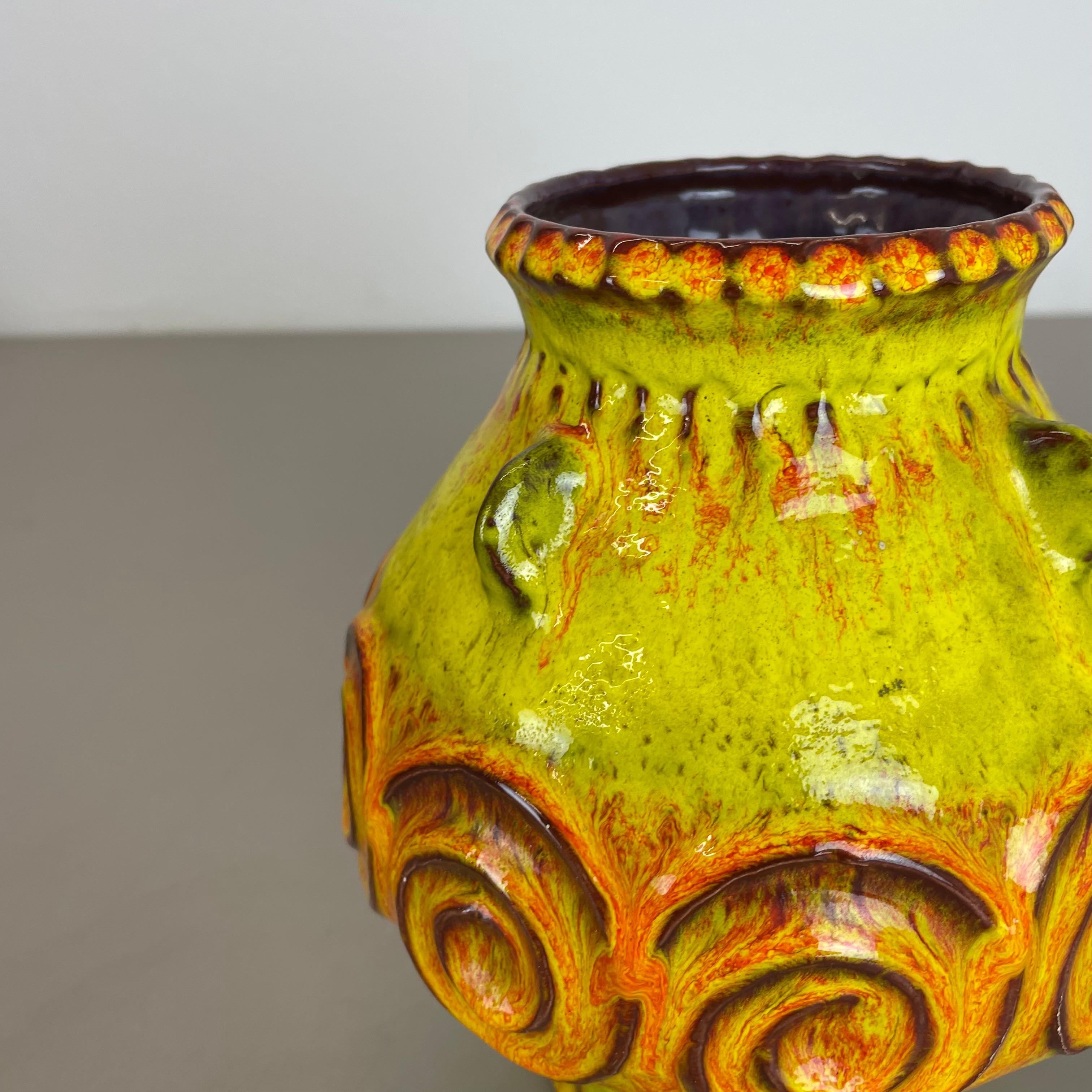 Vase en poterie de lave grasse colorée jaune et orange Jasba Ceramics, Allemagne, 1970 en vente 4