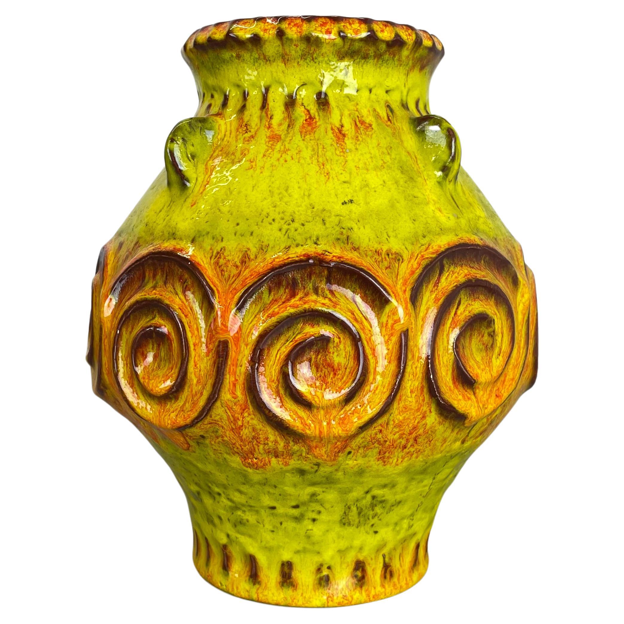 Vase en poterie de lave grasse colorée jaune et orange Jasba Ceramics, Allemagne, 1970