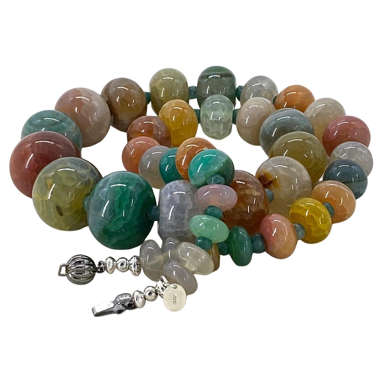 Perle Colorful Fire Opal Gems and Sterling Silver Necklace en vente