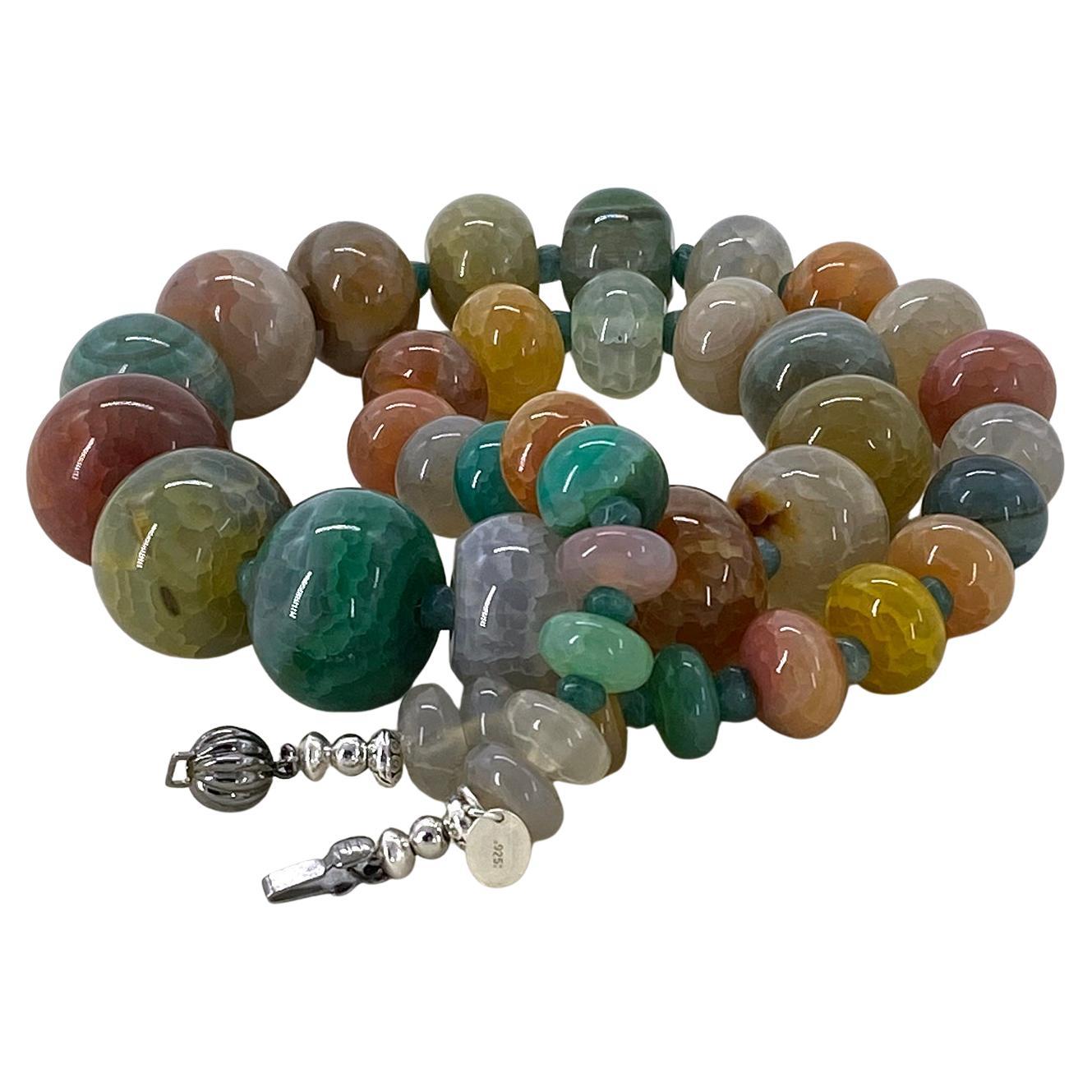 Colorful Fire Opal Gems and Sterling Silver Necklace en vente 2