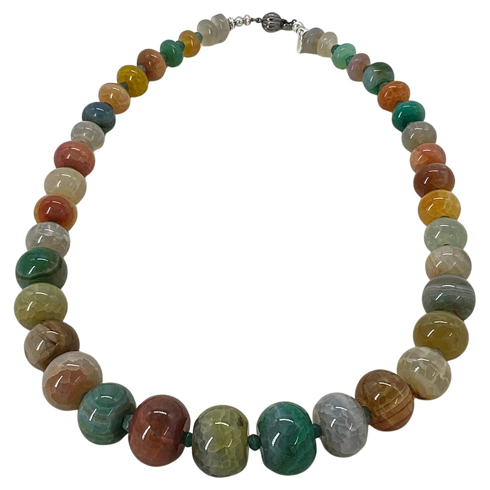 Colorful Fire Opal Gems and Sterling Silver Necklace