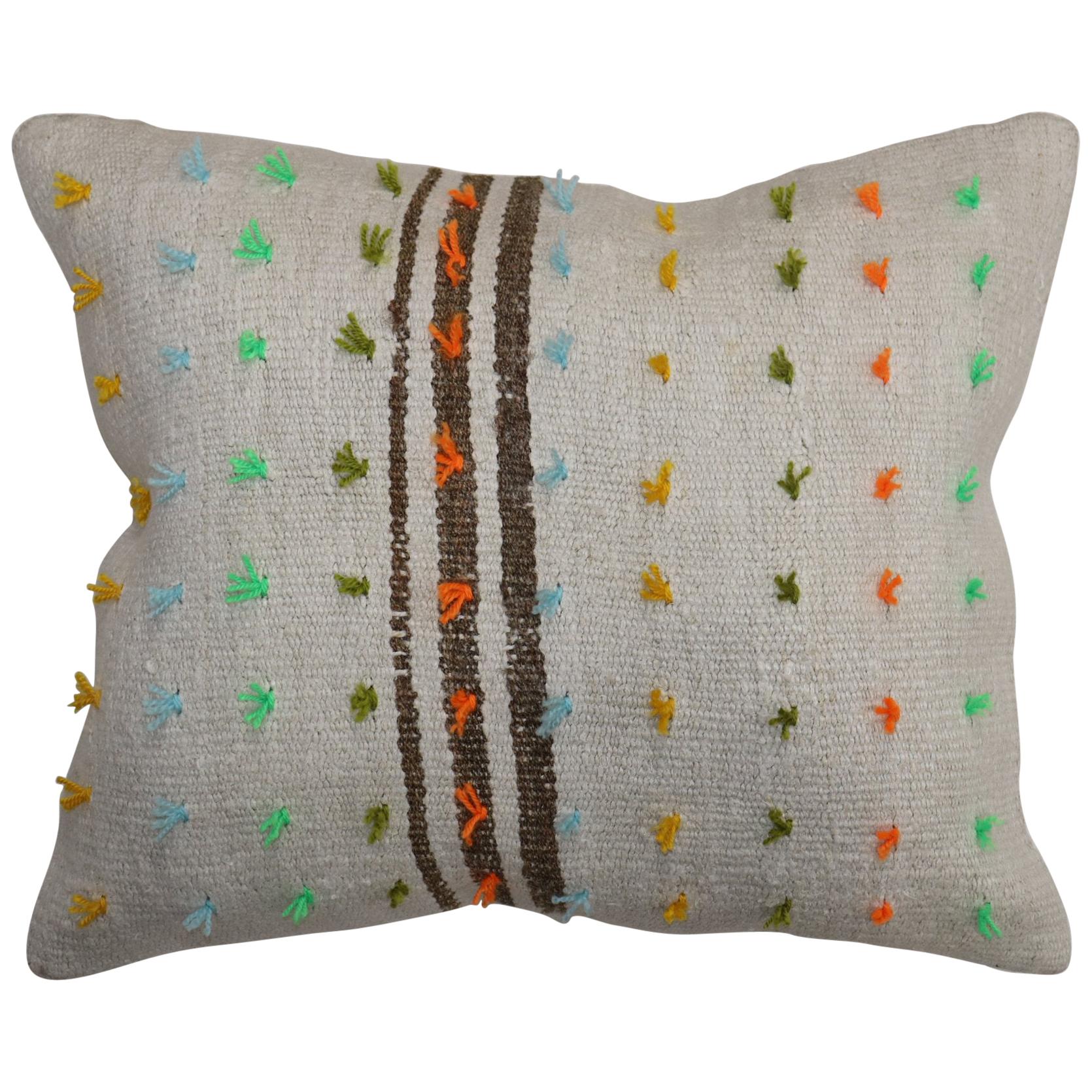 Colorful Flaring Wool Modern Turkish  Kilim Pillow For Sale