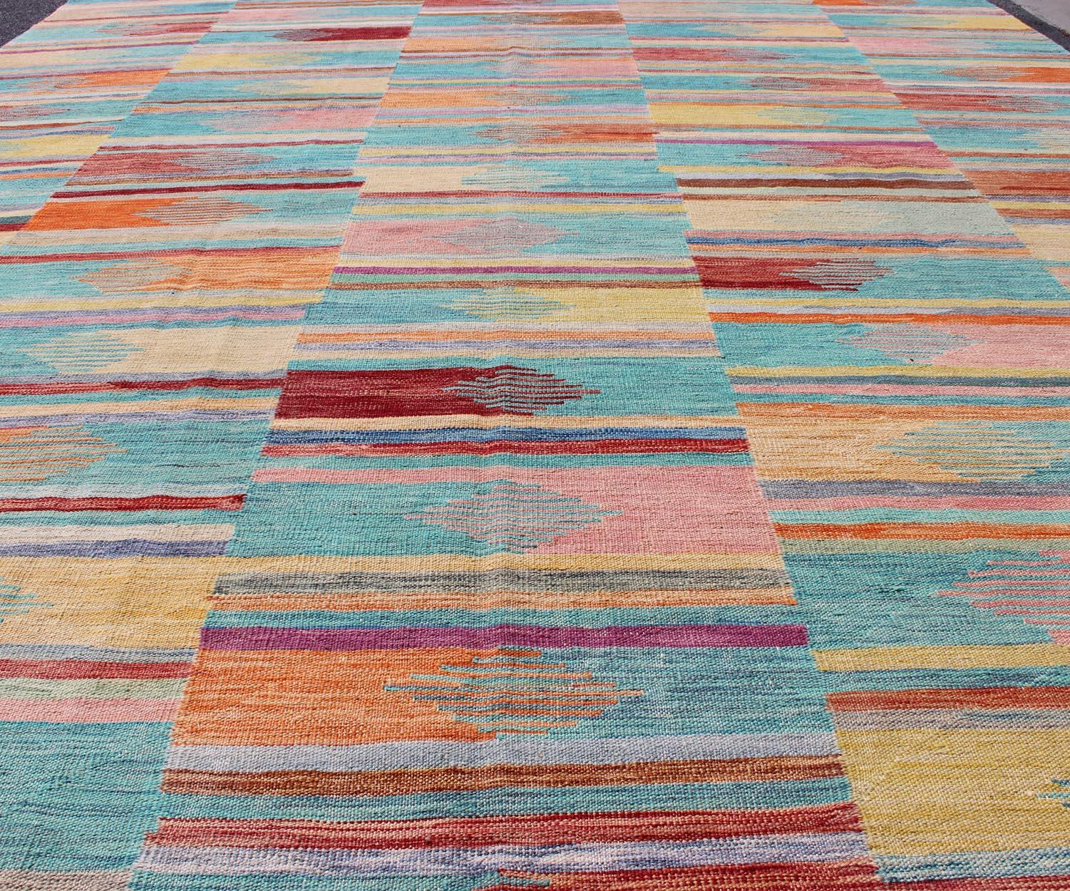 Colorful Flat-Weave Kilim Rug with Modern Design 2