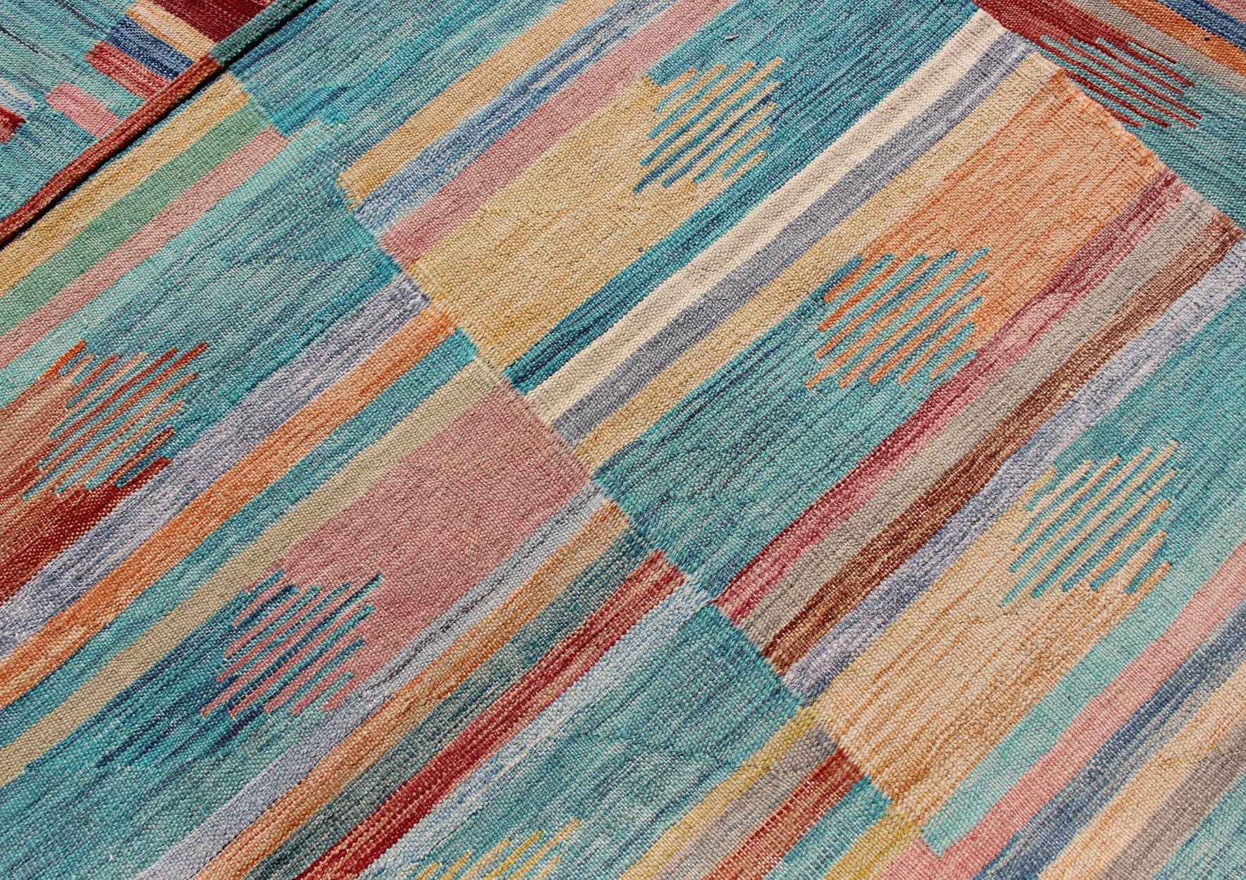 Colorful Flat-Weave Kilim Rug with Modern Design 5