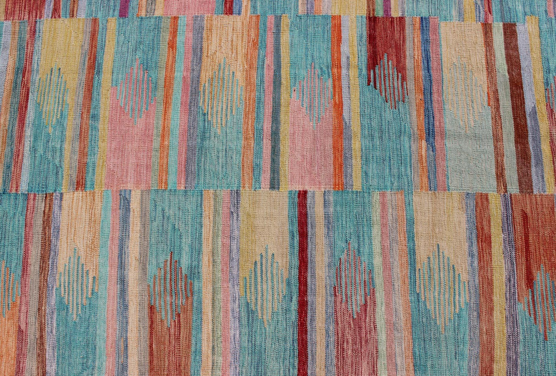 Contemporary Colorful Flat-Weave Kilim Rug with Modern Design