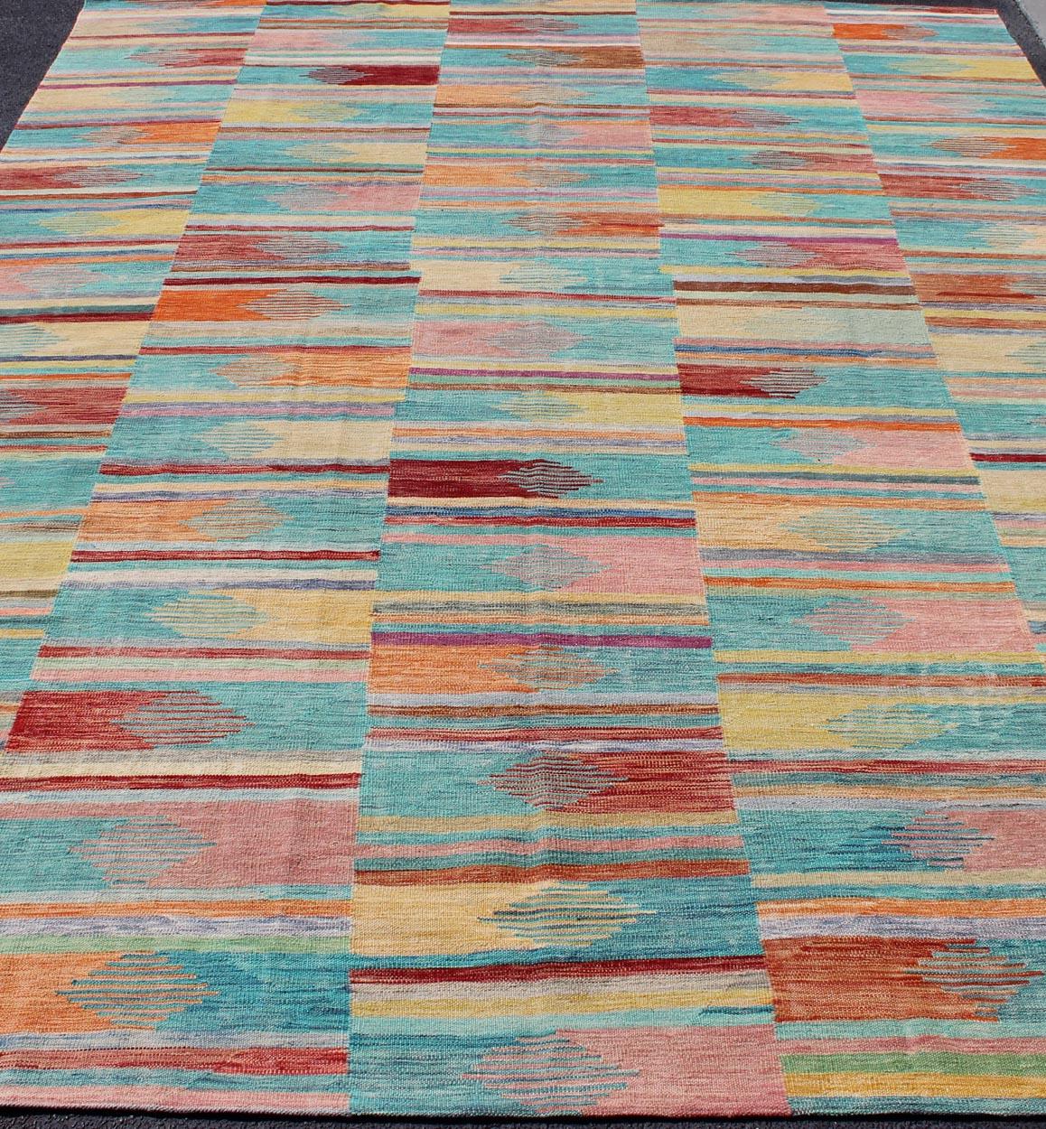 Colorful Flat-Weave Kilim Rug with Modern Design 1