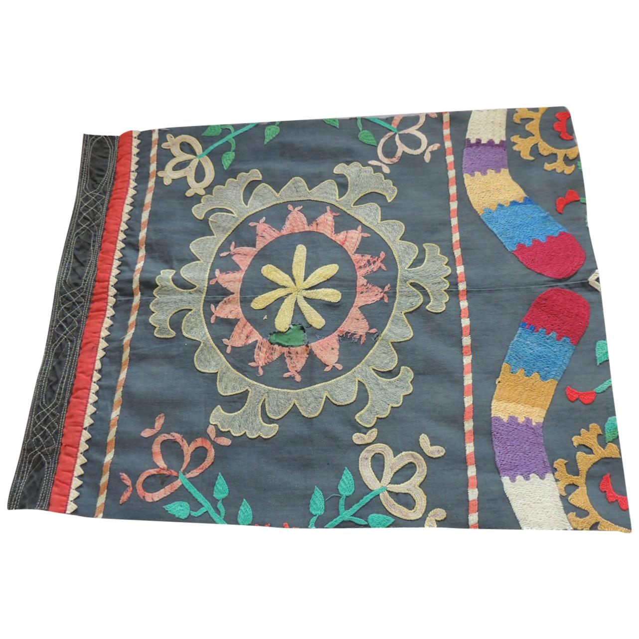 Colorful Floral Embroidered Vintage Suzani Fragment
