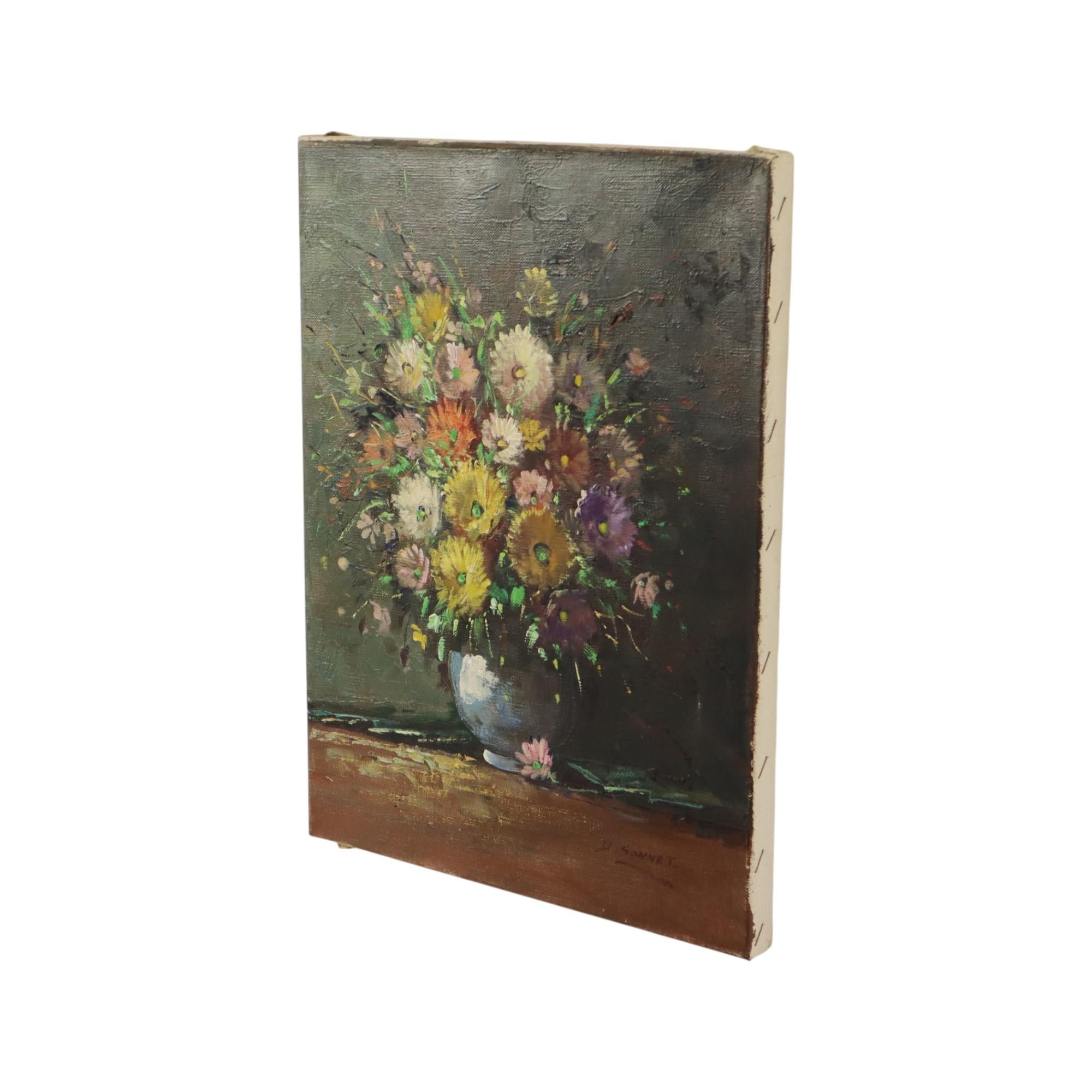 Colorful Flowers Still Life Amateur Painting Signed 40cm For Sale 2