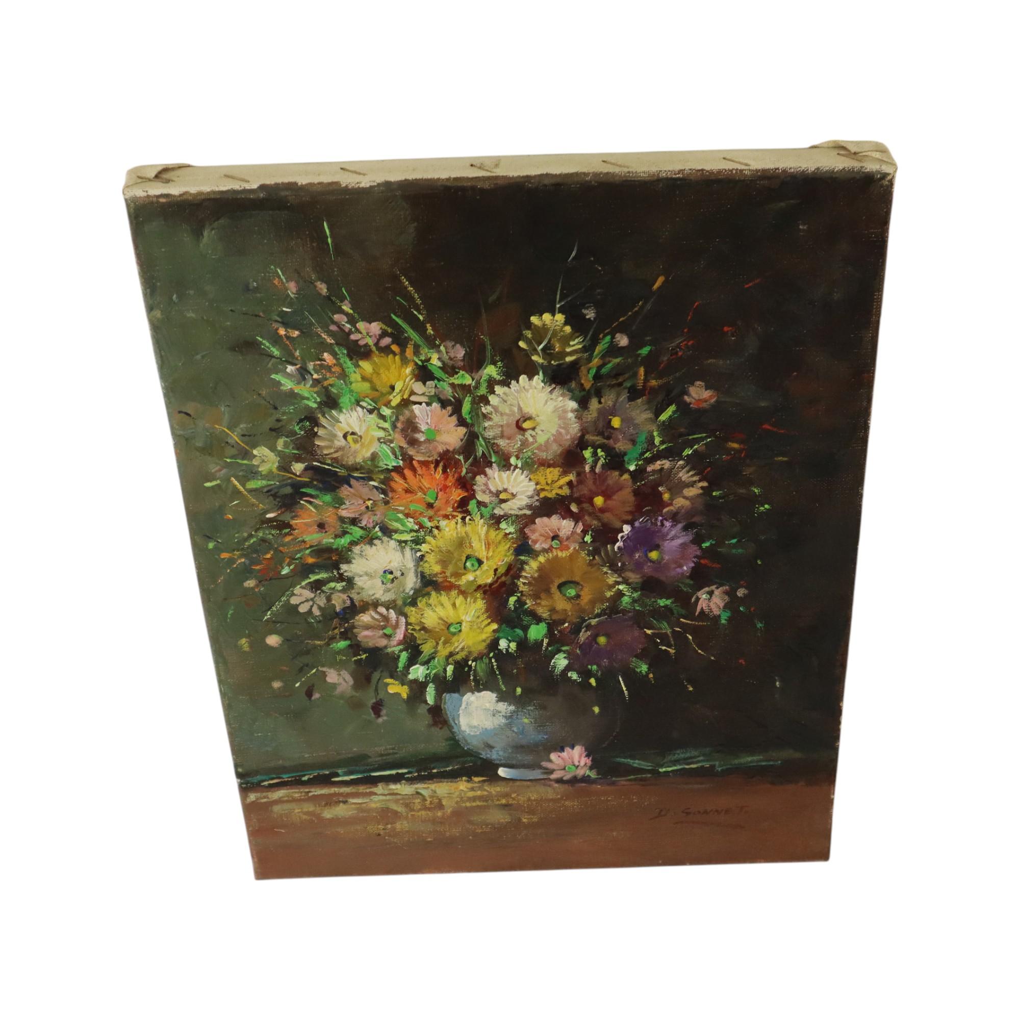 Colorful Flowers Still Life Amateur Painting Signed 40cm For Sale 3