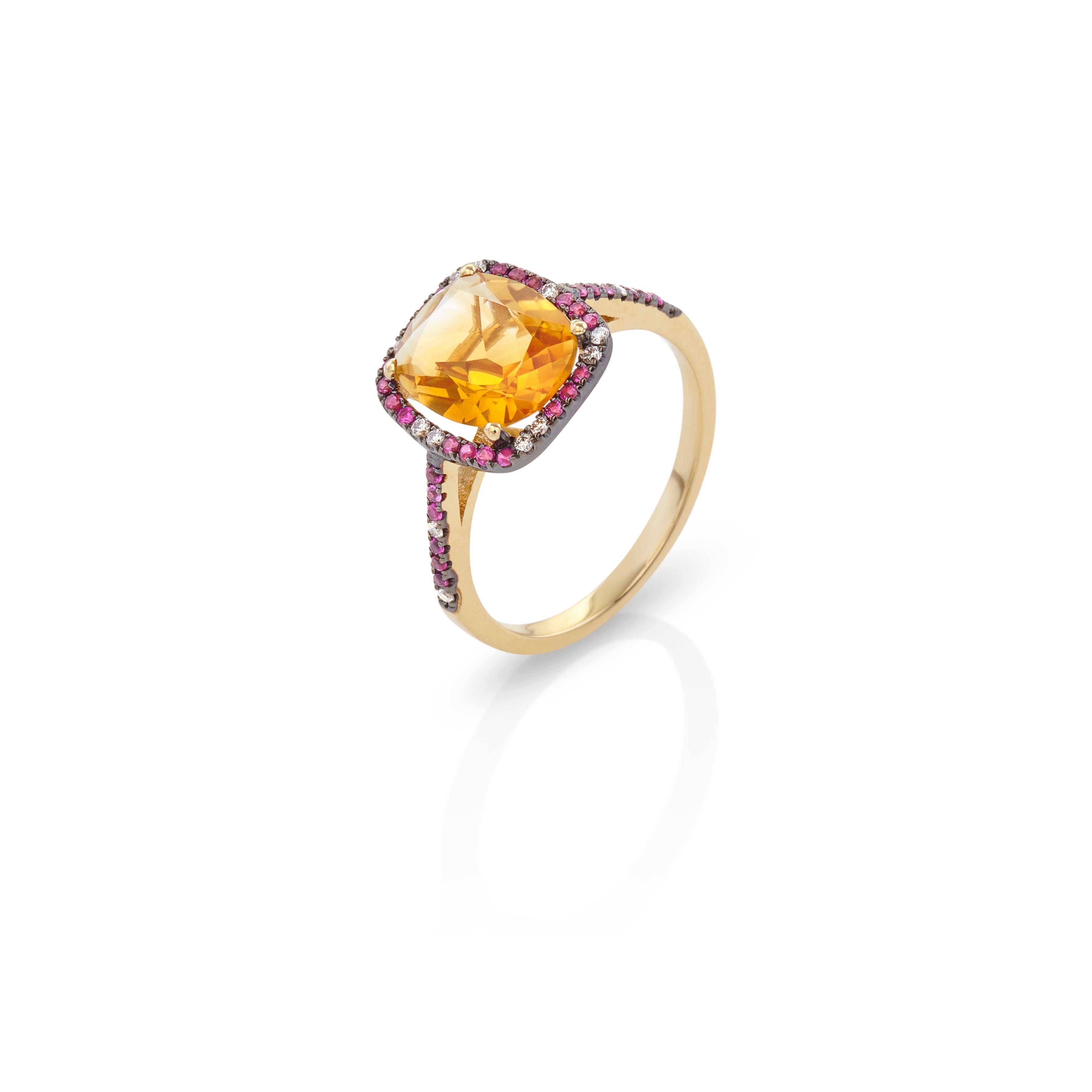 For Sale:  Colorful Flush Ring in 18kt Yellow Gold with Citrine Pink Sapphires and Diamonds 3