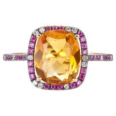 Colorful Flush Ring in 18kt Yellow Gold with Citrine Pink Sapphires and Diamonds