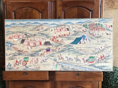 Colorful Folk Art 18th Century Chinese Watercolor of Mongolia