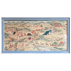 Colorful Folk Art 18th Century Chinese Watercolor of Mongolia