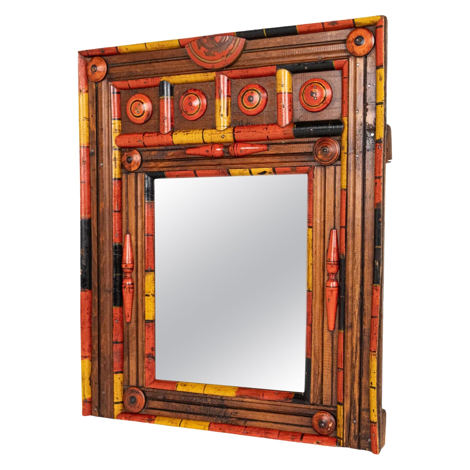 Bunter Volkskunstspiegel, Swat-Tal, Pakistan, Mitte des 20. im Angebot