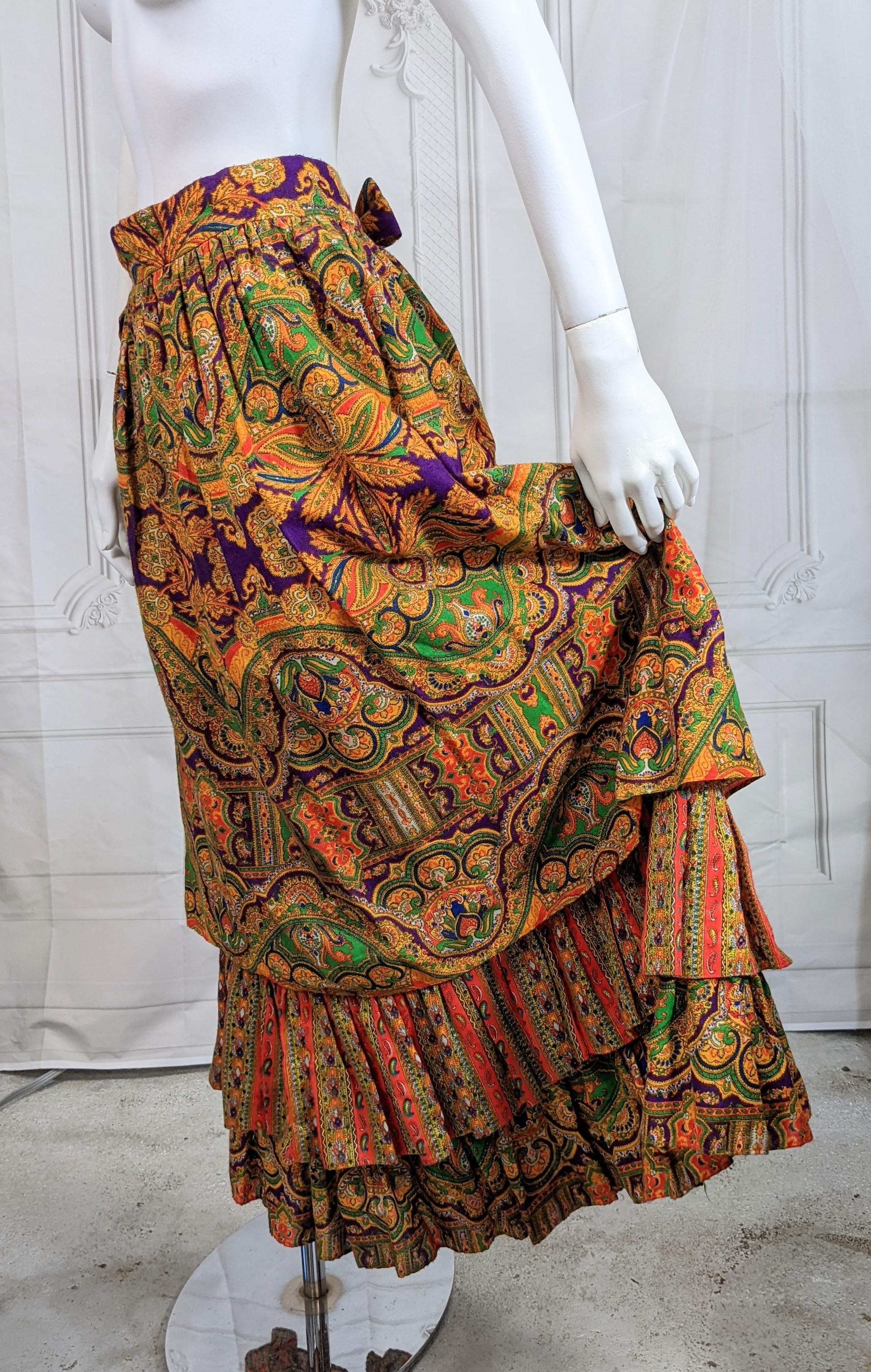 Brown Colorful Folkloric Ruffled Skirt, Ellen Tracy For Sale