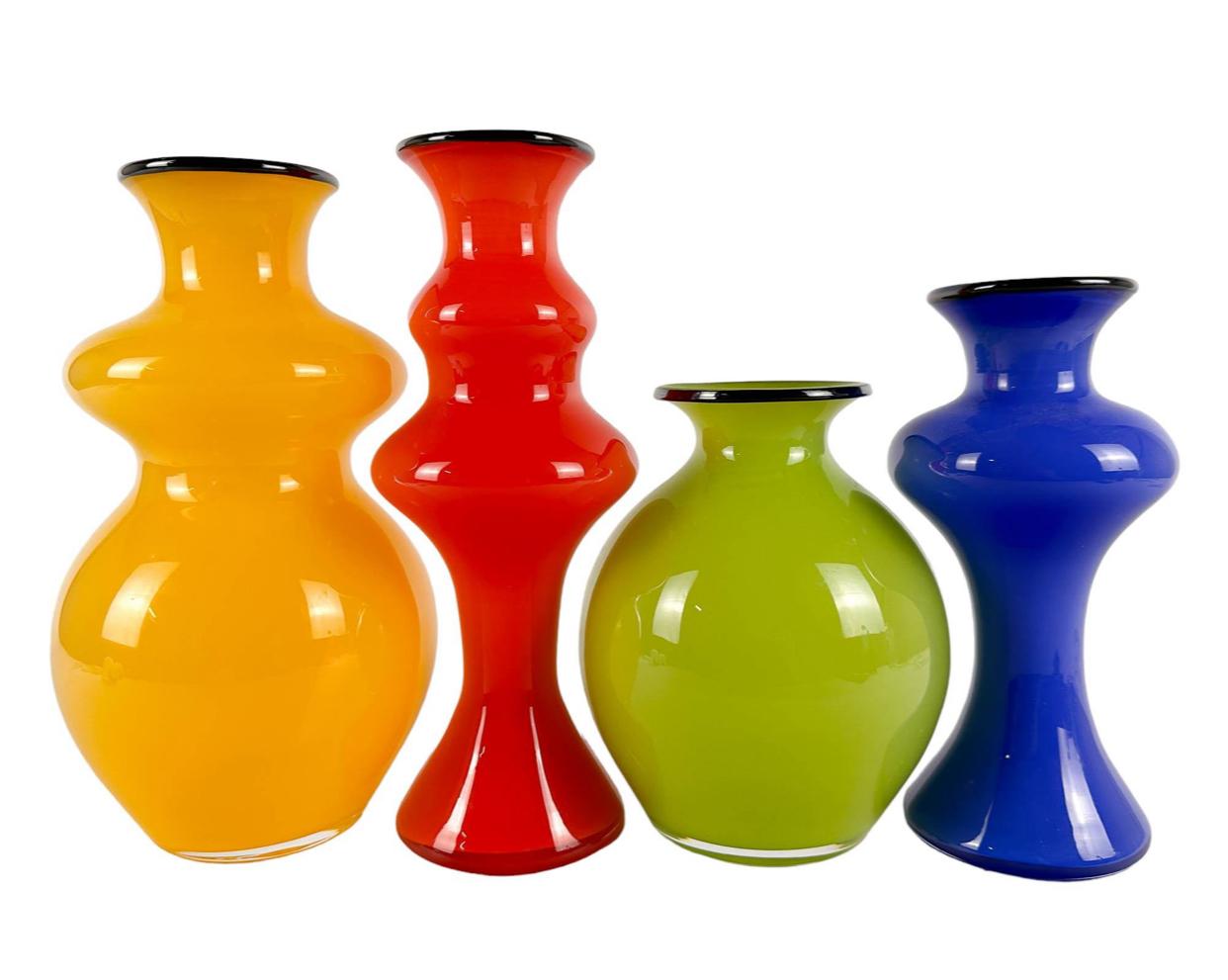 Colorful Four Piece Art Glass Decanter Collection by Strombergshyttan Studio For Sale 3