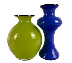 Colorful Four Piece Art Glass Decanter Collection by Strombergshyttan Studio