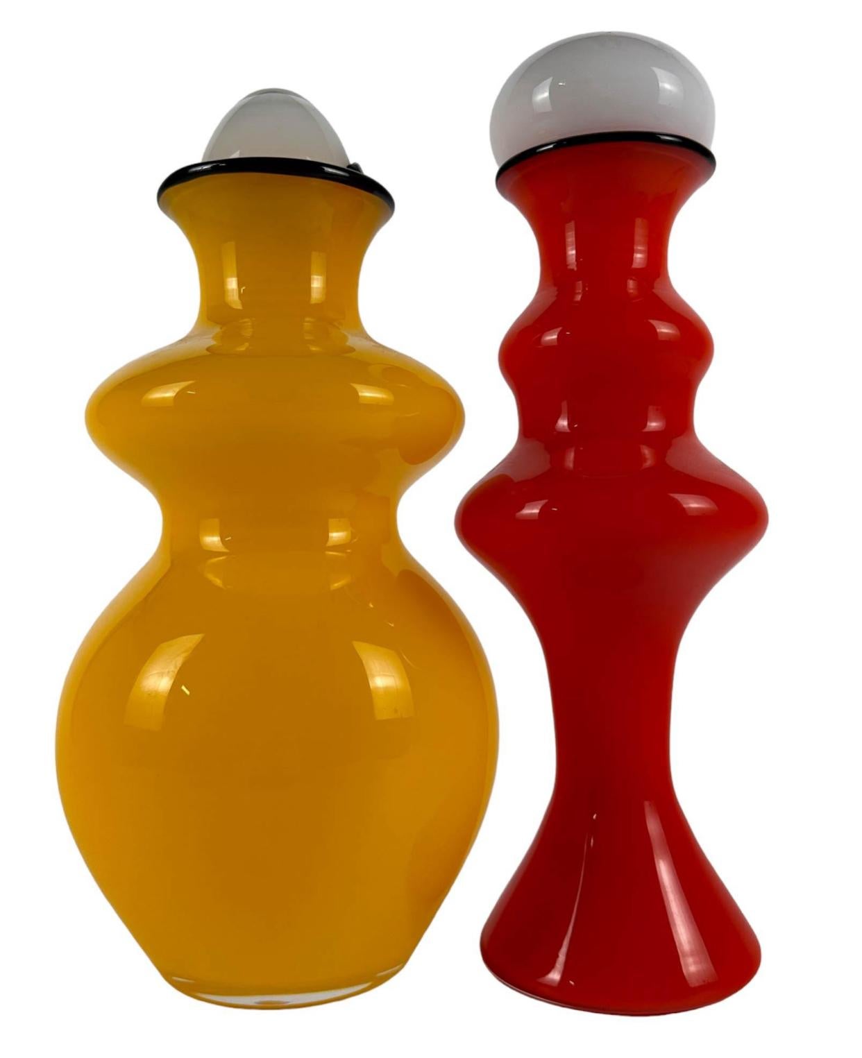 Hand-Crafted Colorful Four Piece Art Glass Decanter Collection by Strombergshyttan Studio For Sale