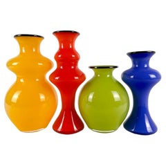 Colorful Four Piece Art Glass Decanter Collection by Strombergshyttan Studio
