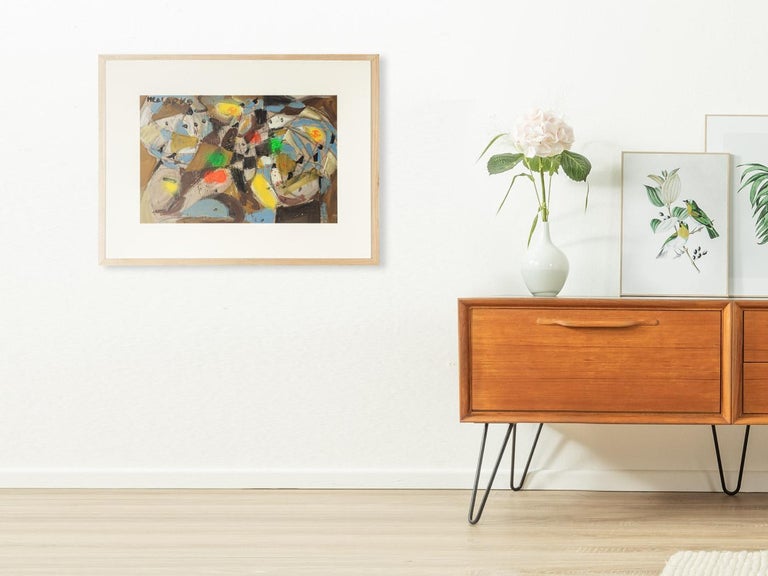 Colorful Fragmentation Gouache on Paper Framed Abstract Style Colorful