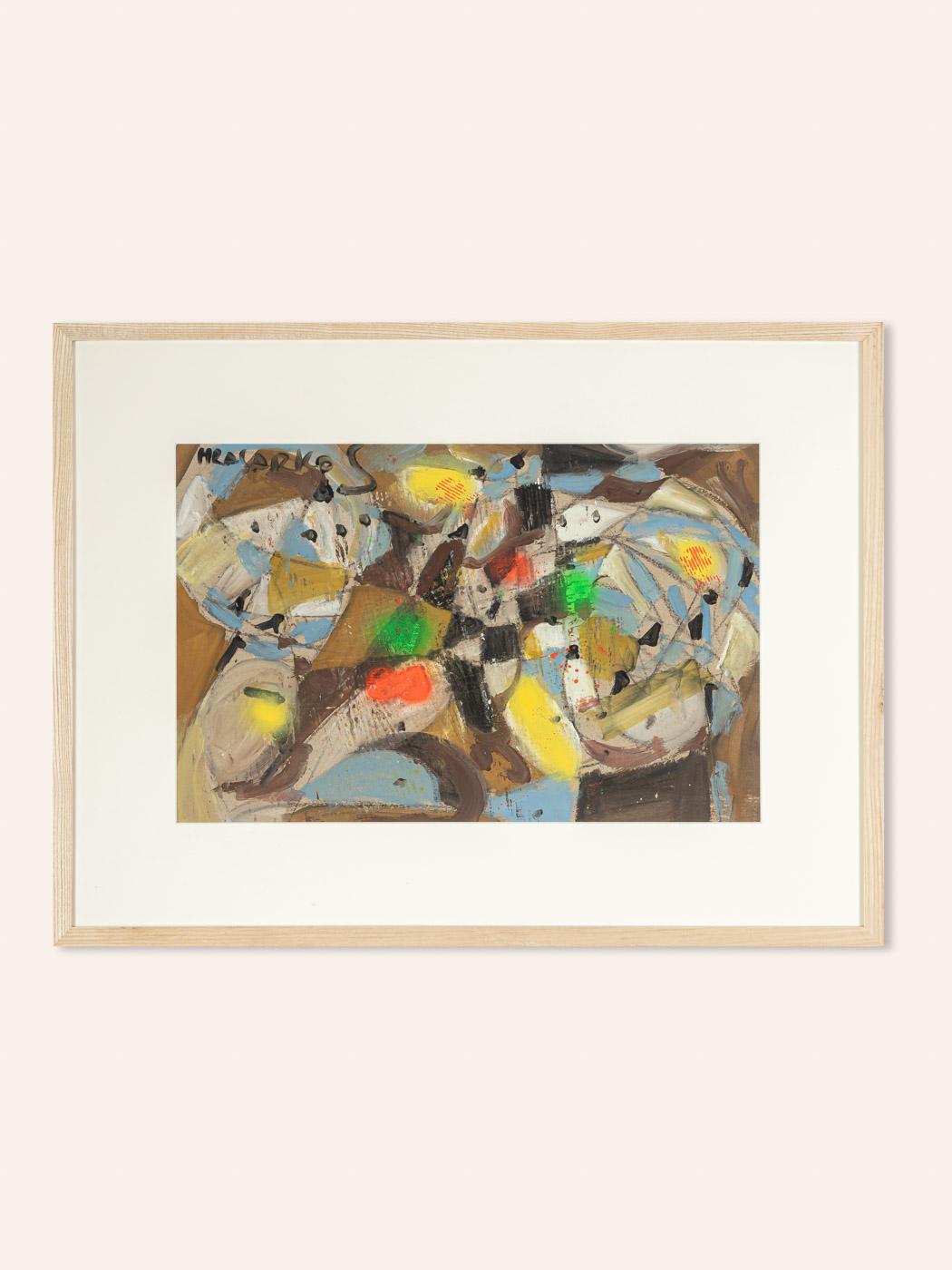 Armenian  Colorful Fragmentation Gouache on Paper Framed Abstract Style Colorful Mosaic For Sale