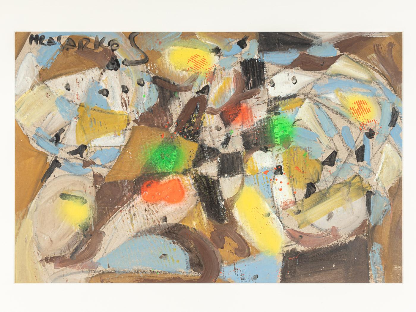 Bunte Fragmentation Gouache auf Papier Gerahmt im abstrakten Stil Buntes Mosaik (Gemalt) im Angebot
