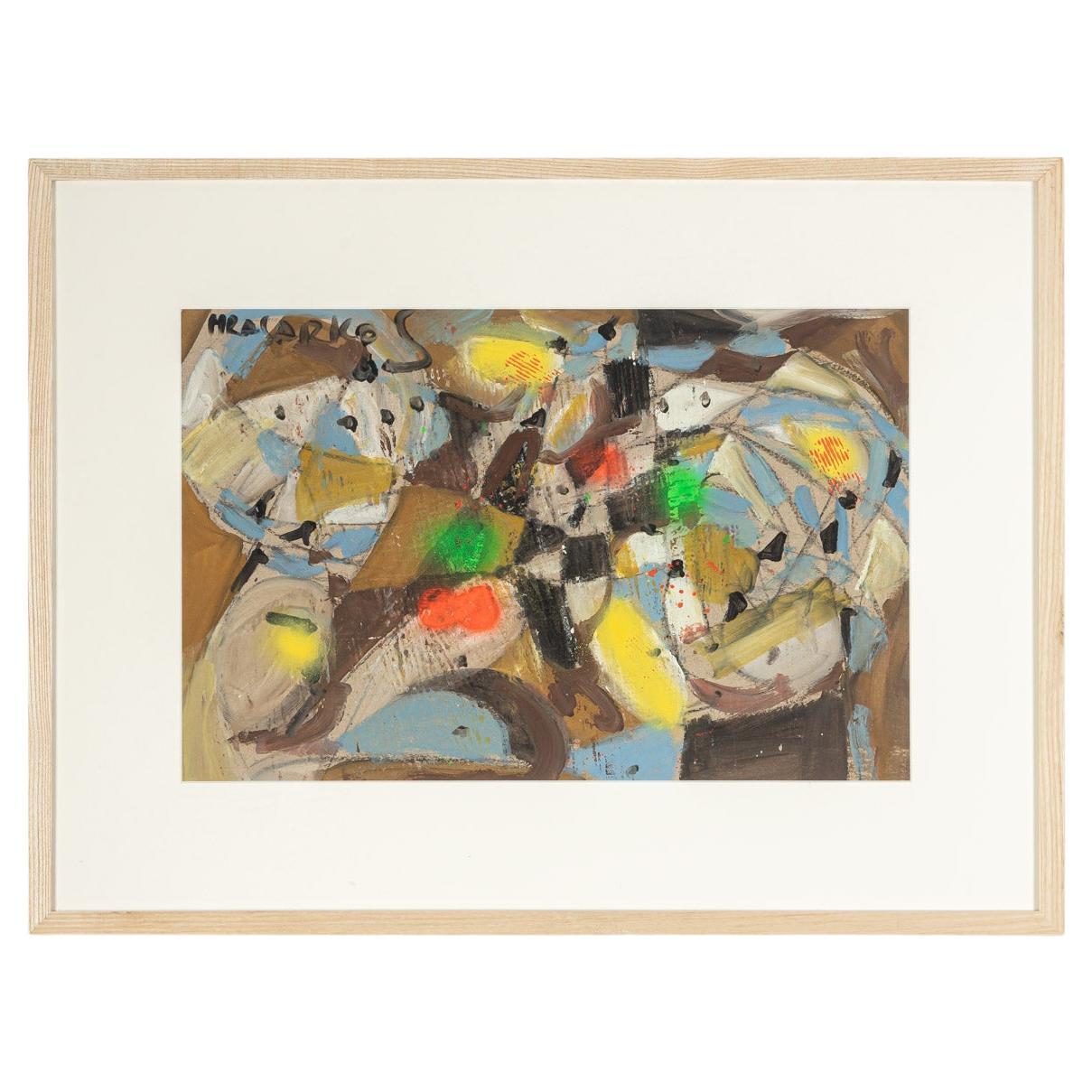  Colorful Fragmentation Gouache on Paper Framed Abstract Style Colorful Mosaic For Sale
