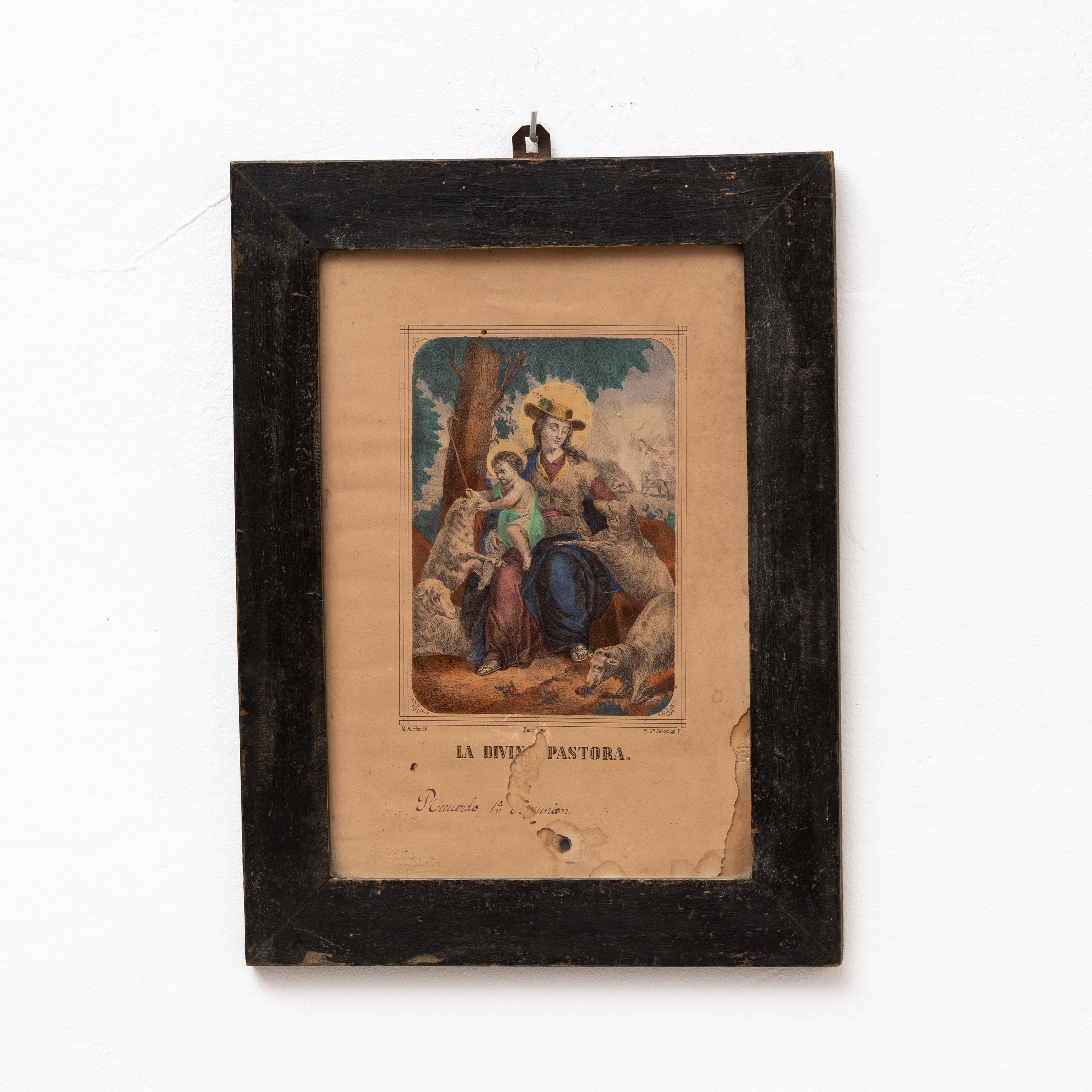 Spanish Colorful Framed Print of Divine Pastora, circa 1940 For Sale